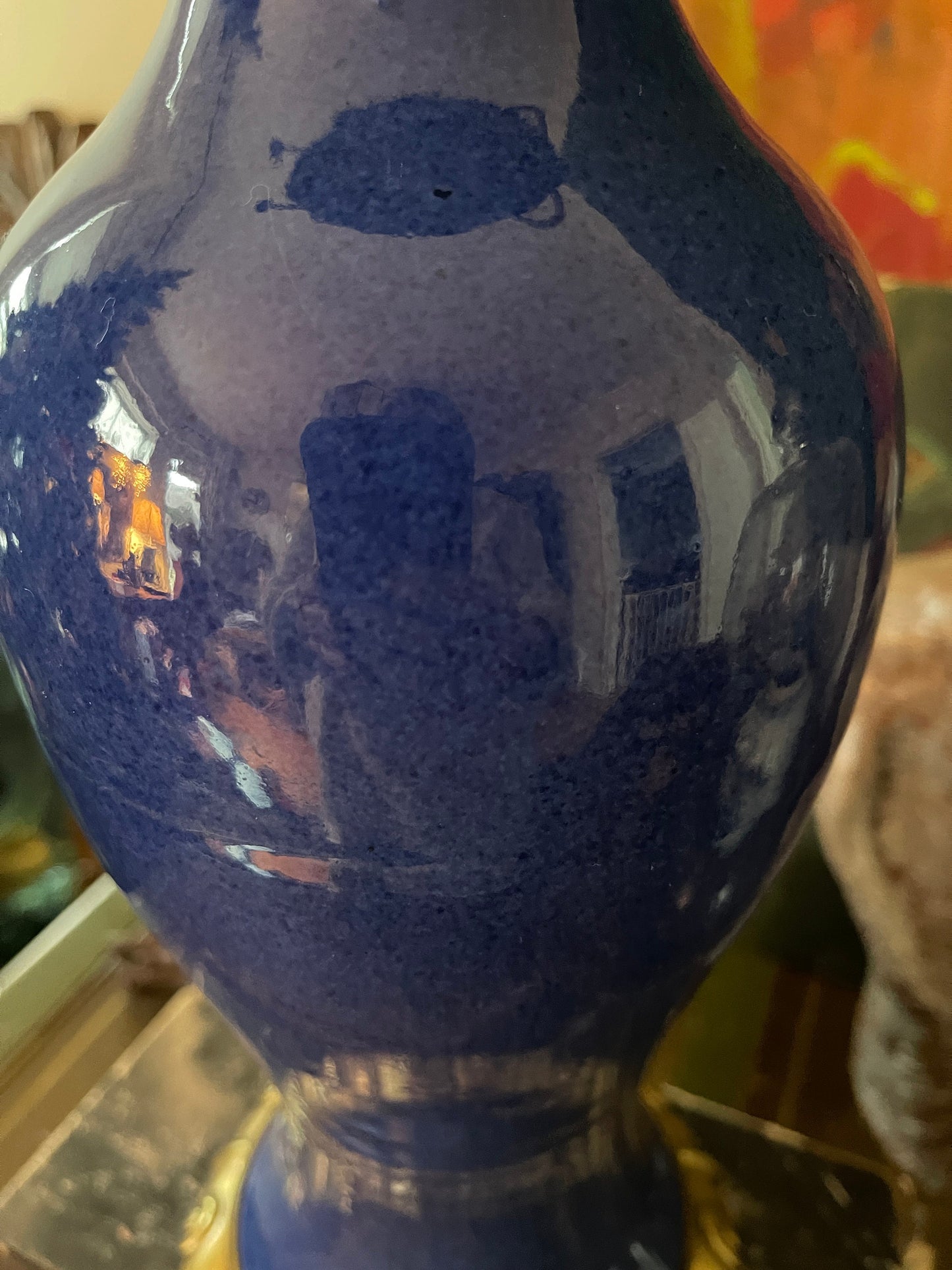 Vintage Royal Blue Glaze Vase Asian Lamp