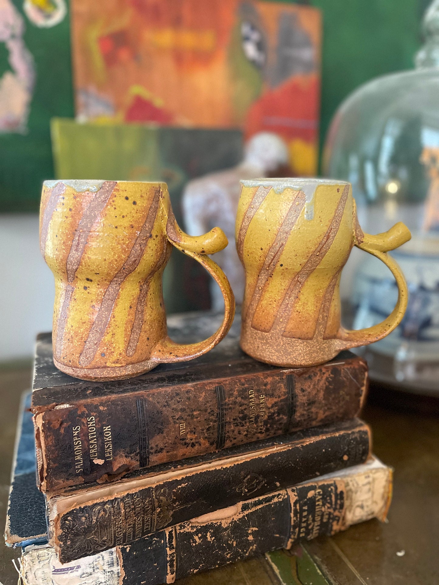 Vintage Pair of Studio Pottery Tall Mugs