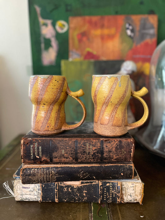 Vintage Pair of Studio Pottery Tall Mugs