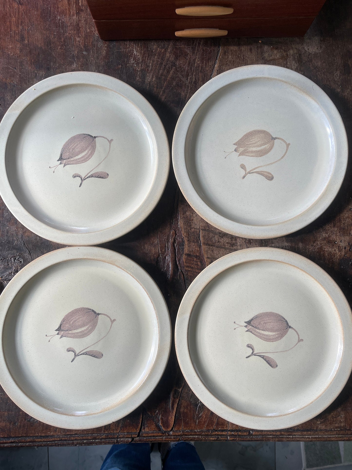 Set of Four (4) Vintage German Stoneware 9.75” Plates