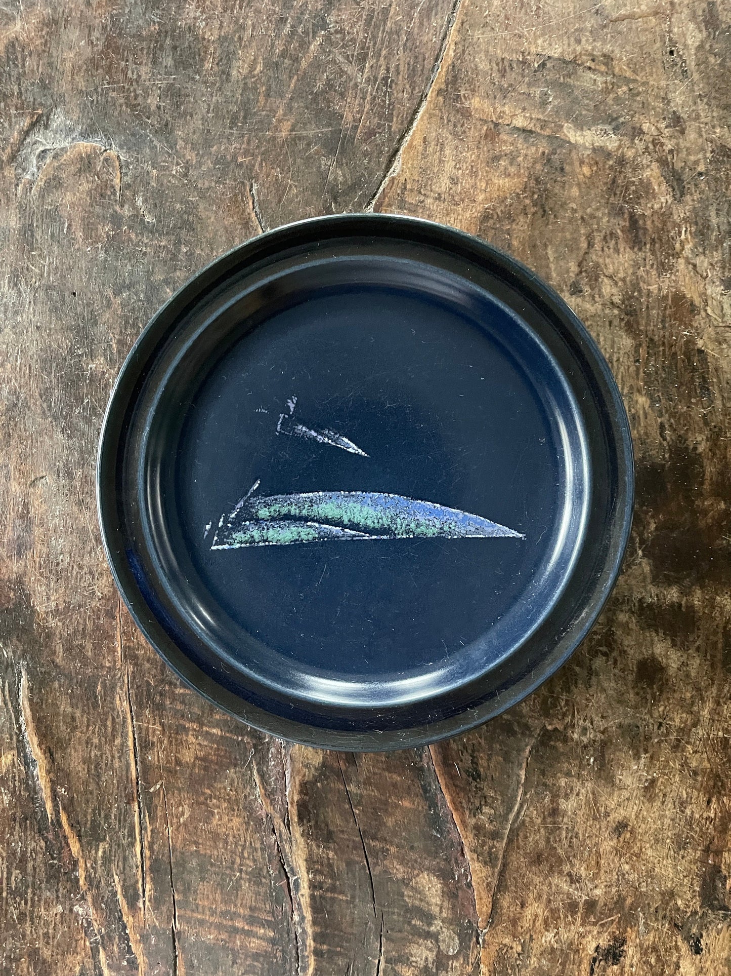 Set of Six (6) 1970s Deep Navy Blue Noritake Primastone Spinnaker 8 1/8” Salad Plates