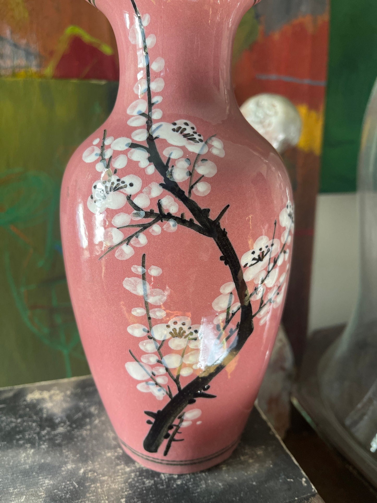 Pink Cherry Blossom Asian 9” Vase