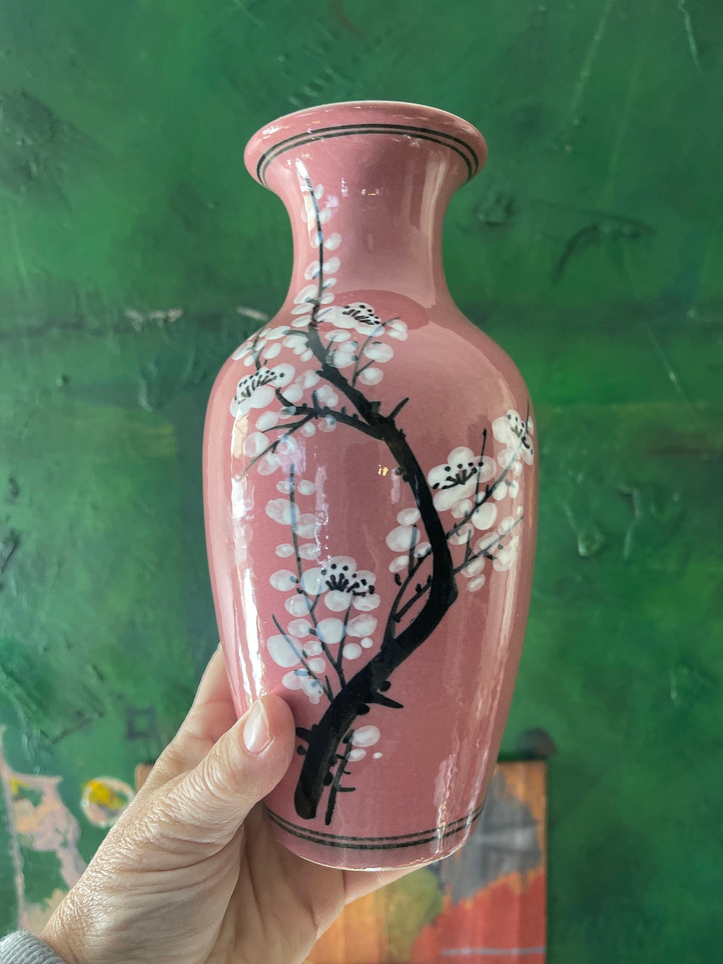 Pink Cherry Blossom Asian 9” Vase