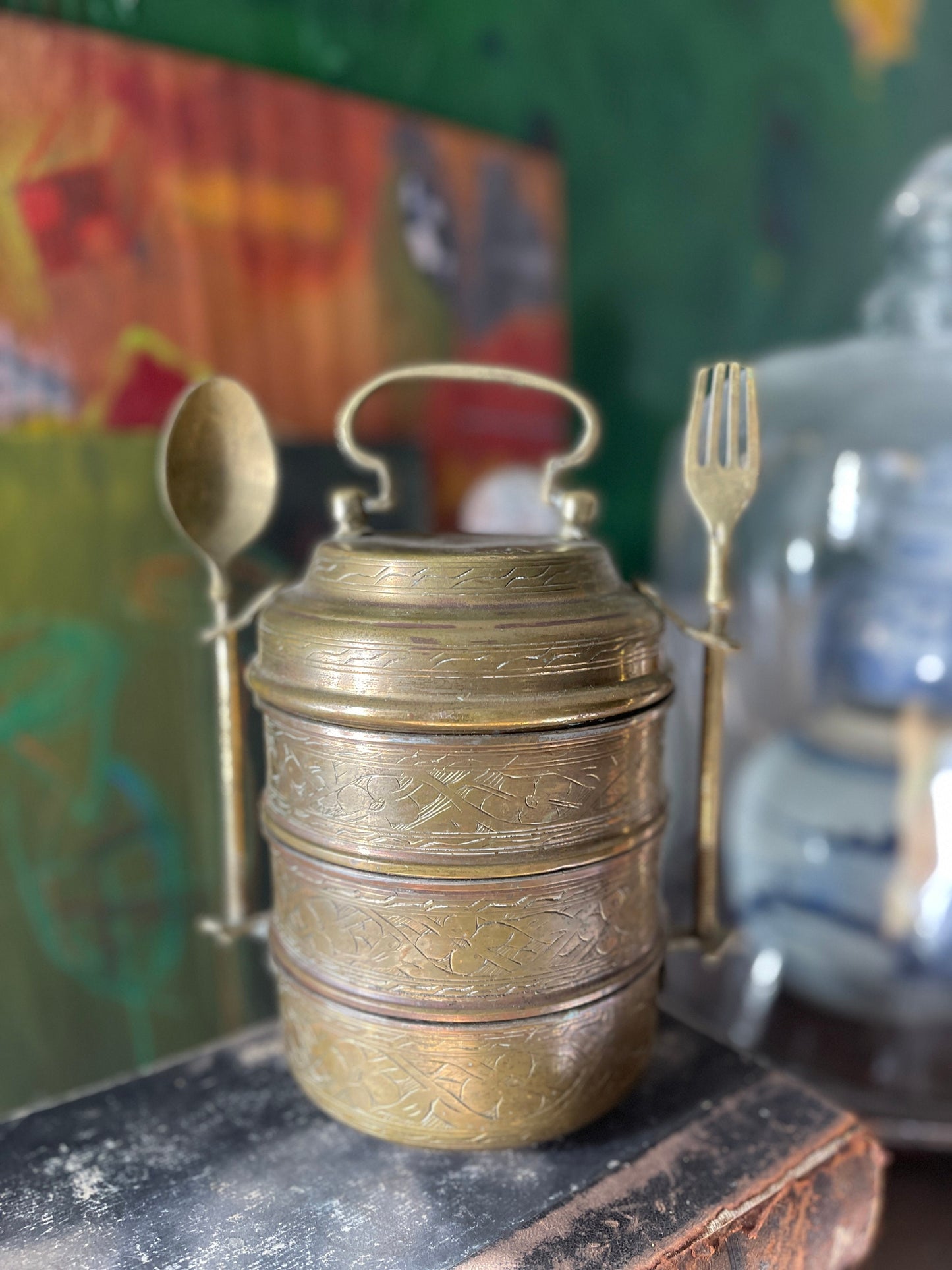 Vintage Brass Asian Lunchbox