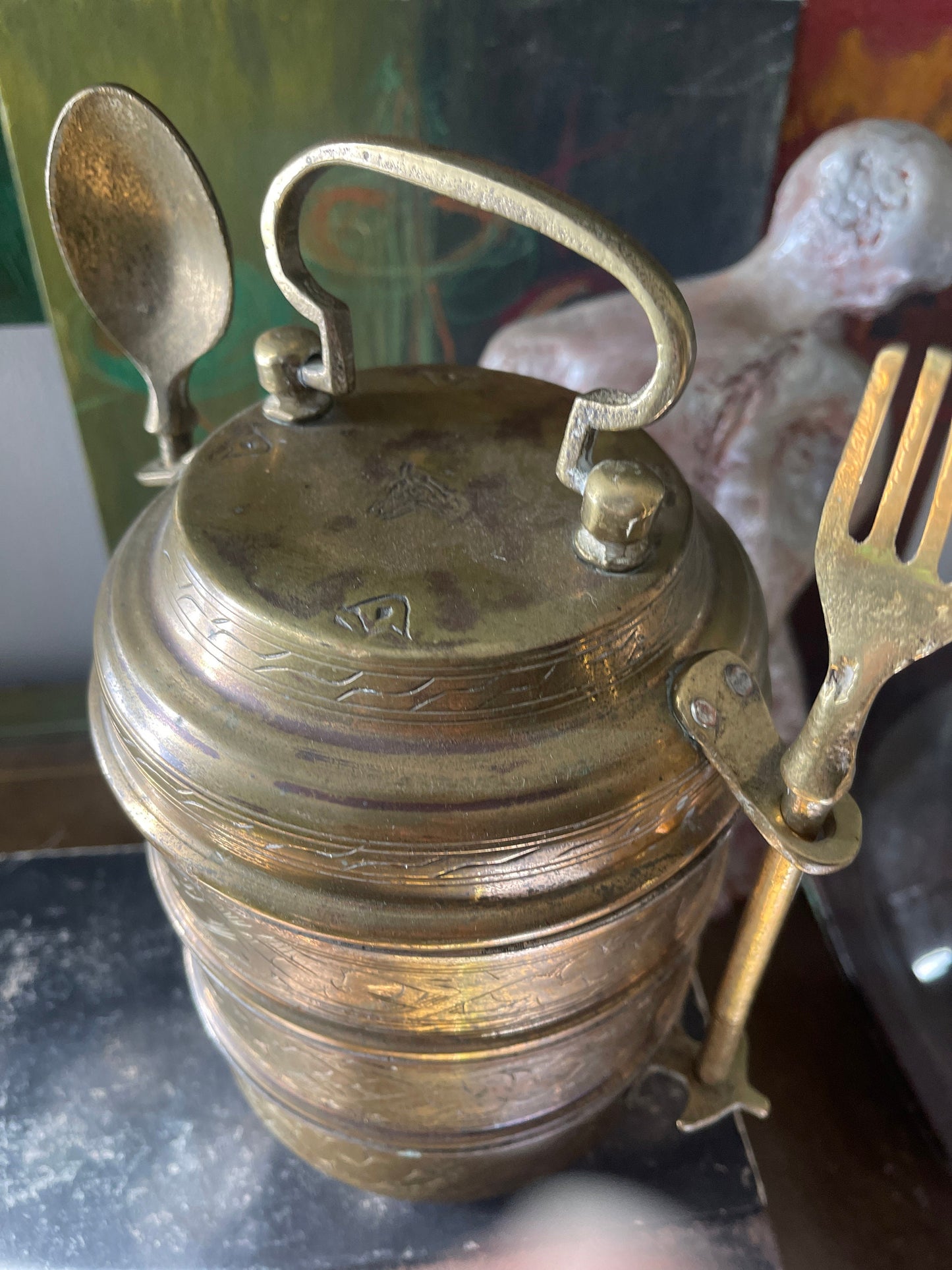 Vintage Brass Asian Lunchbox