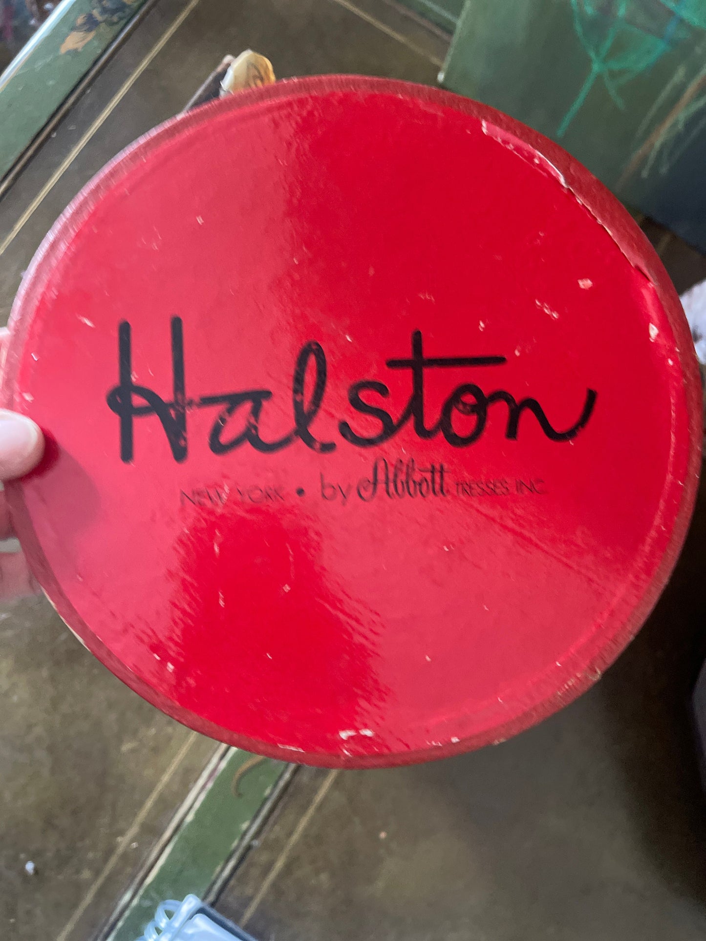 Vintage Red Cardboard Halston Hat Box