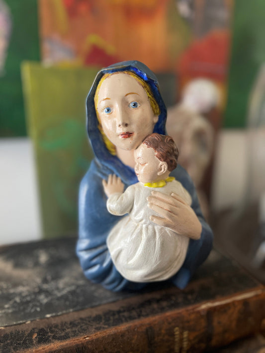 Vintage Mother Child Chalkware Statue