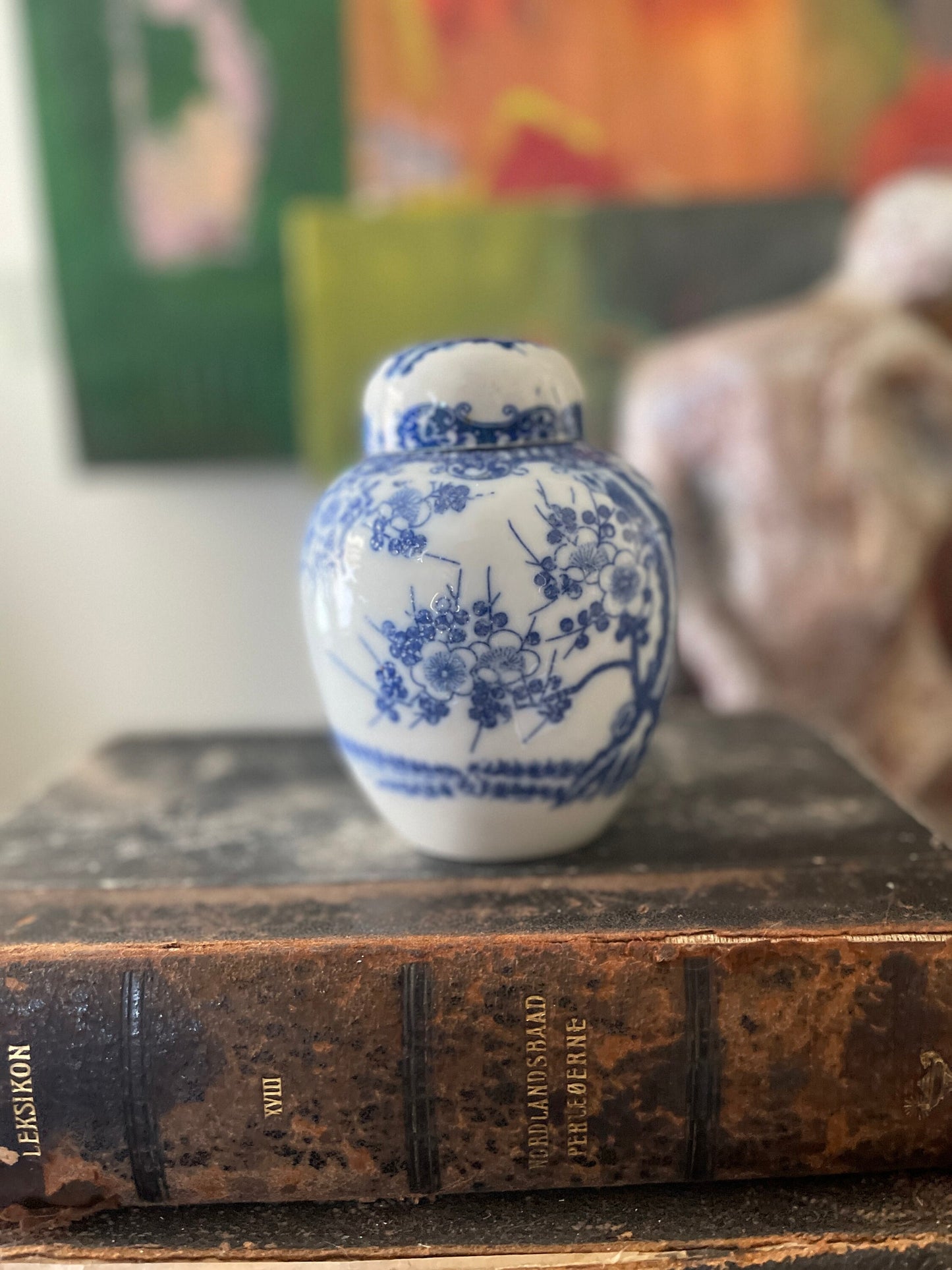 Small Vintage Blue Cherry Blossom Ginger Jar