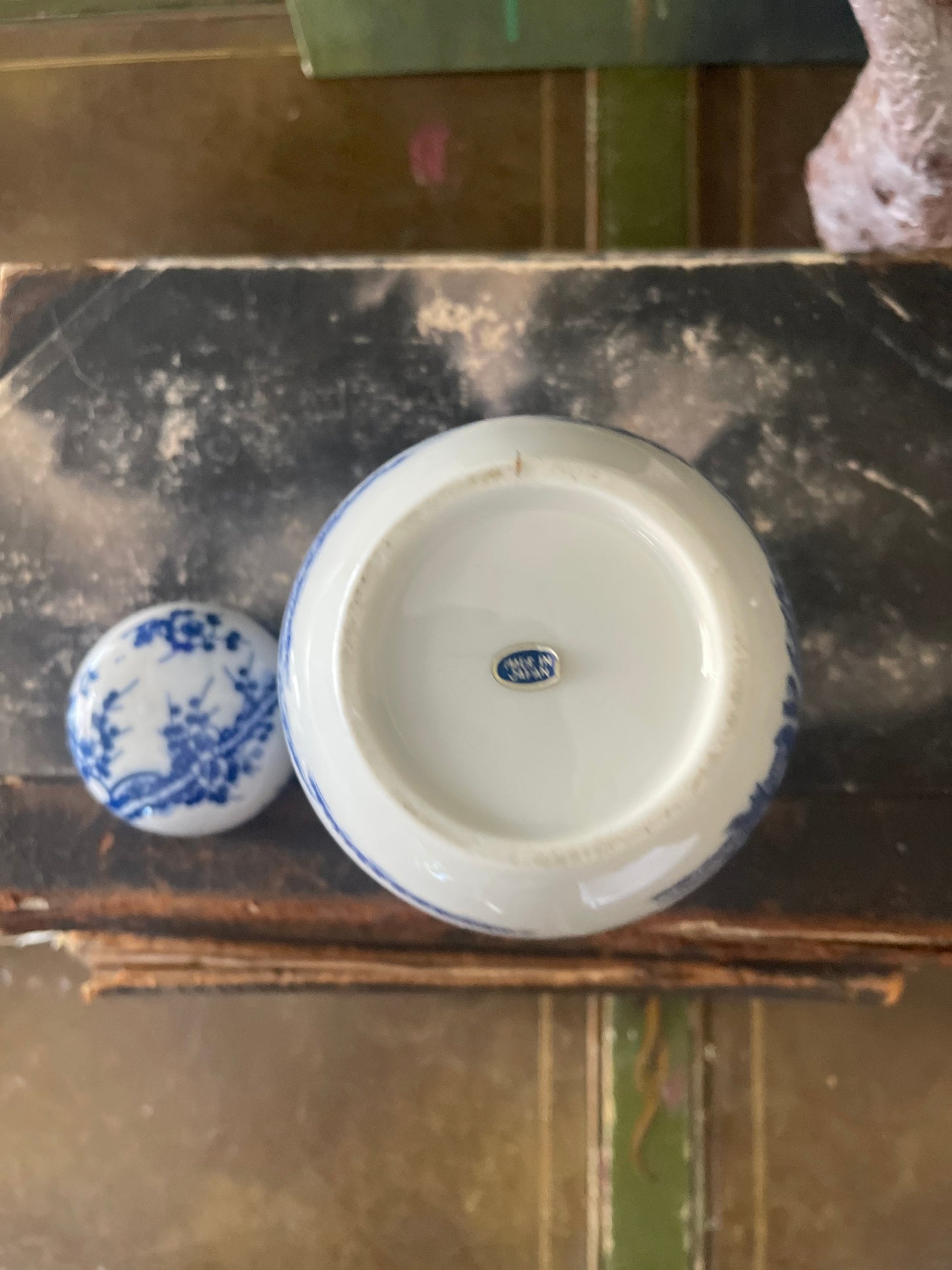 Small Vintage Blue Cherry Blossom Ginger Jar