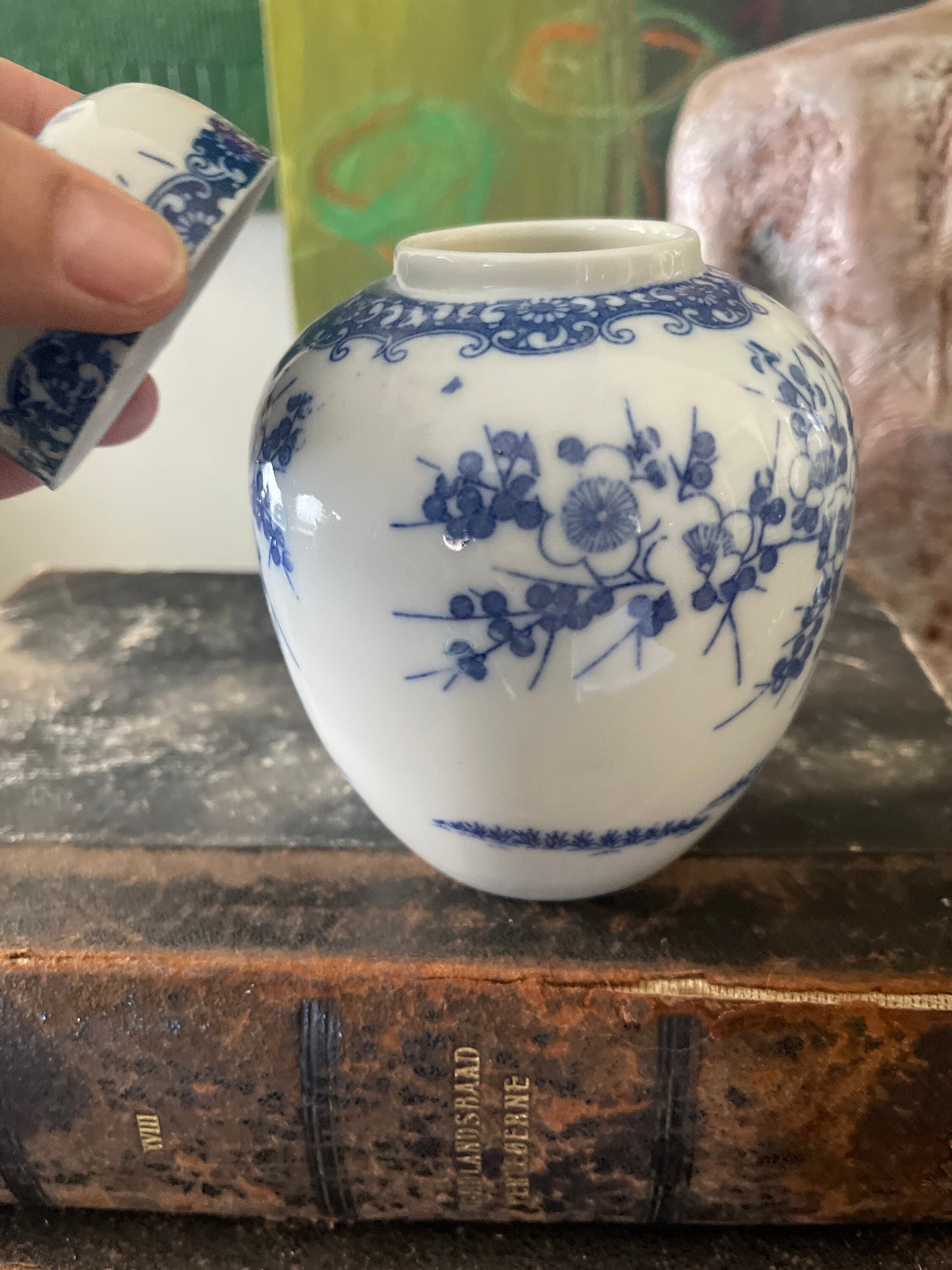 Small Vintage Blue Cherry Blossom Ginger Jar