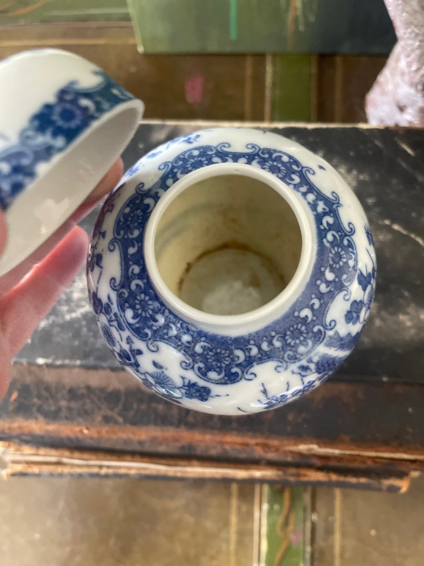 Small Vintage Blue Cherry Blossom Ginger Jar