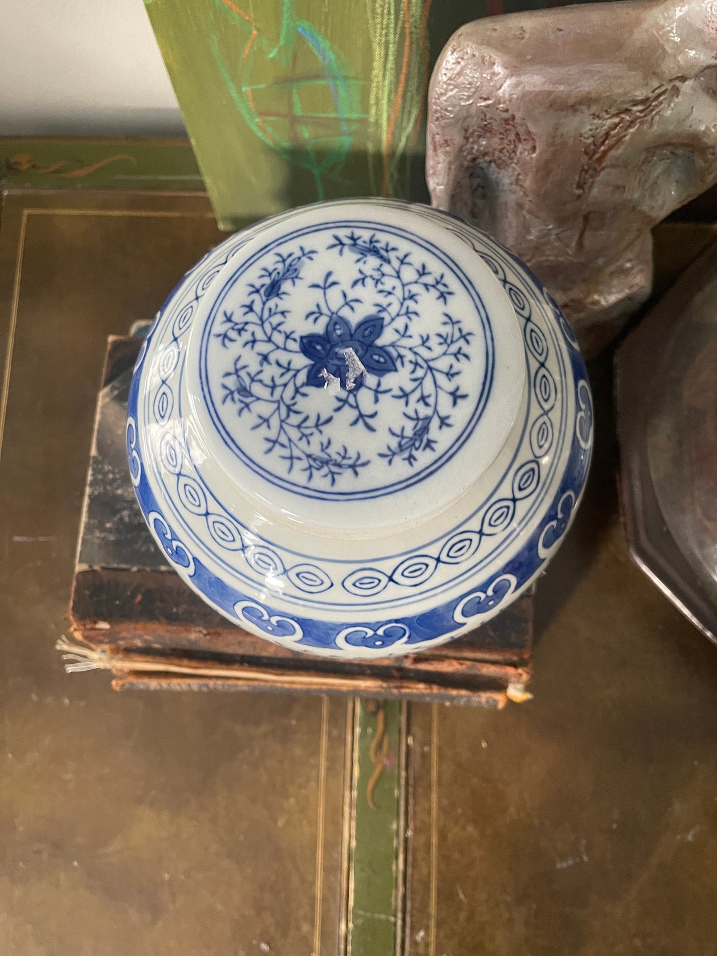 Vintage 1980s Blue and White Chinoiserie Ginger Jar