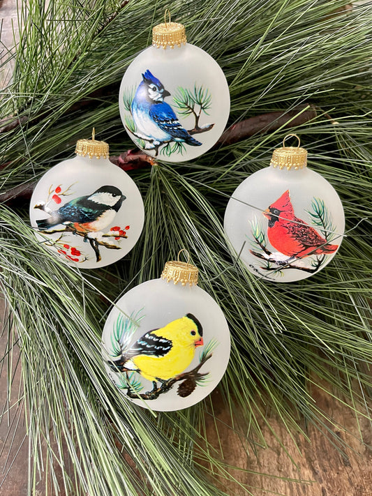 Set of Four (4) Bronners Bird Handpainted Glass Ornament