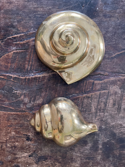 Collection of Two (2) Brass Seashell Wall Hangings