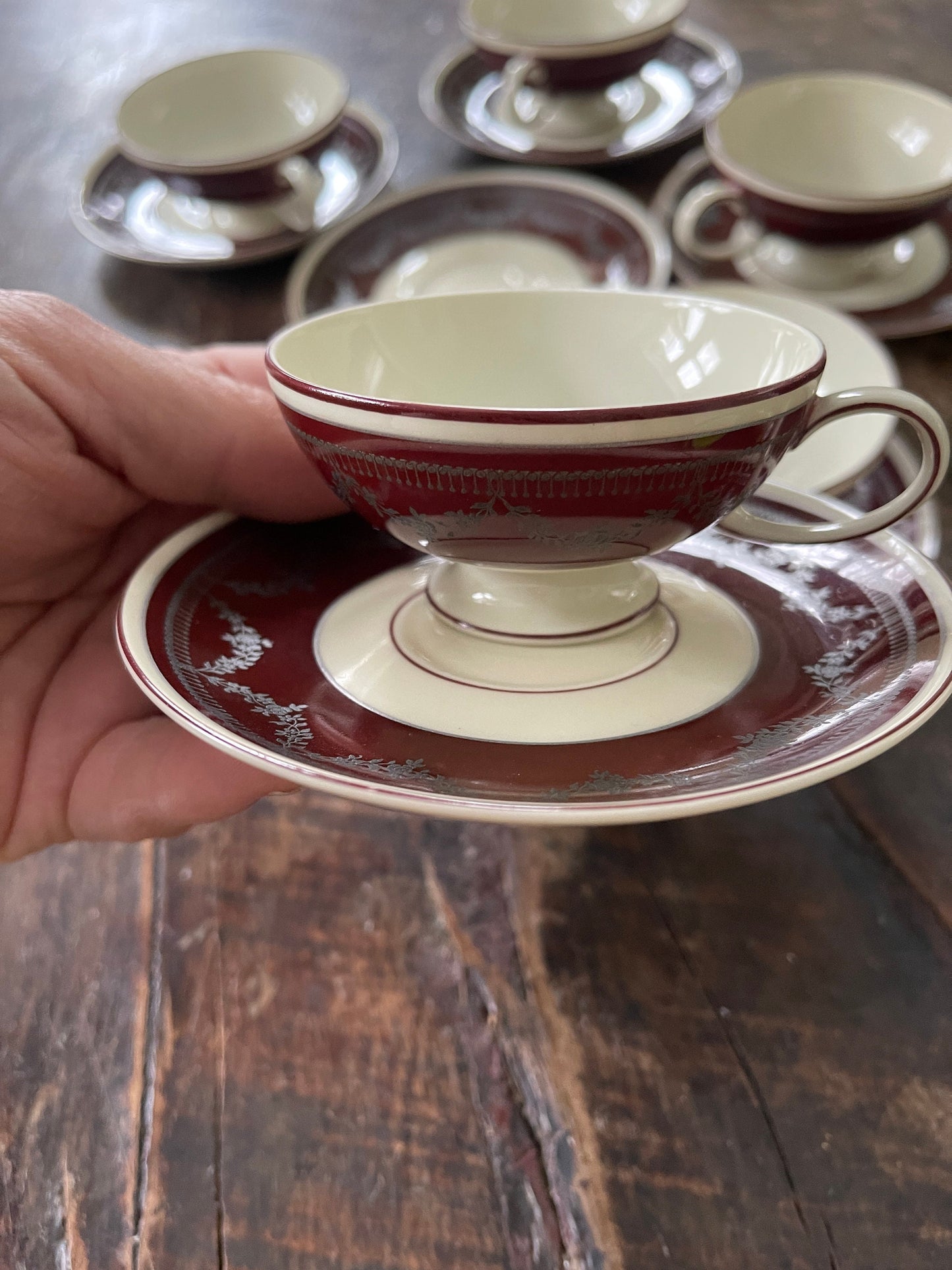 Set of Rosenthal Winifred Burgundy Tea Cups and Saucers