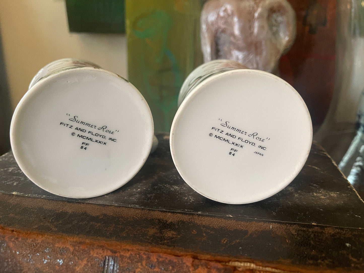 Pair of 1979 Fitz and Floyd Summer Rose Coffee Mugs