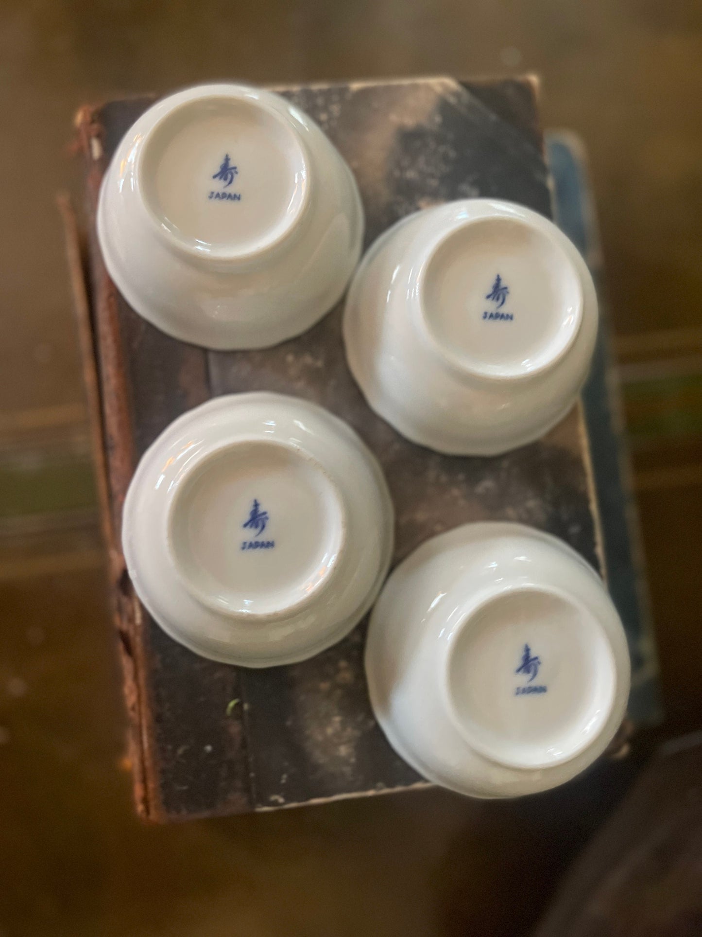 Set of Four (4) Blue and White Small Japanese Noodle Bowls