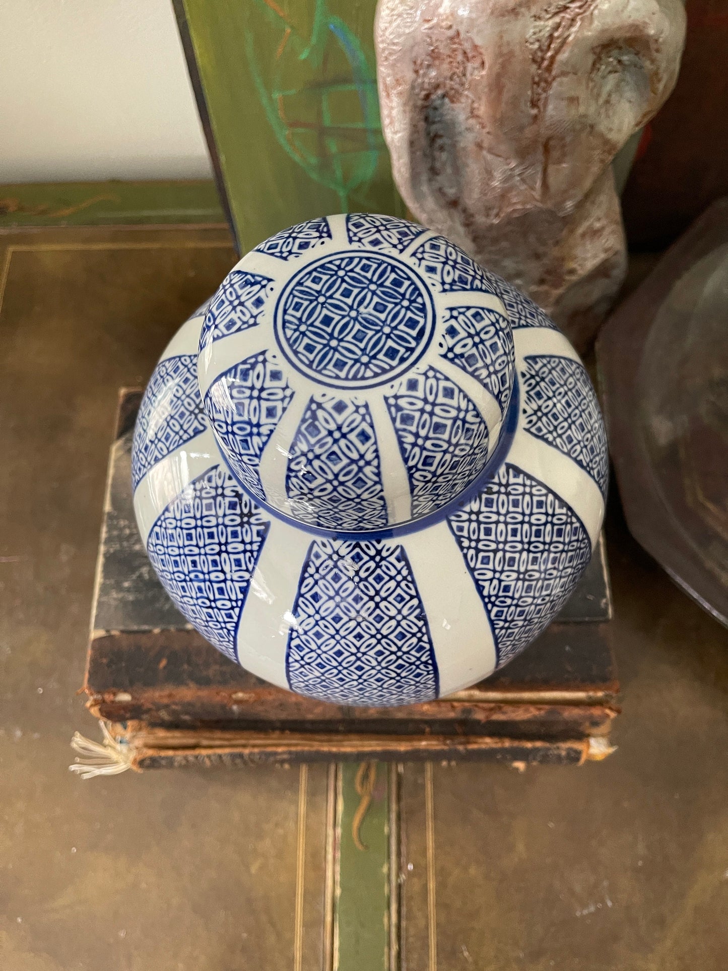 Contemporary Blue and White Asian Ginger Jar