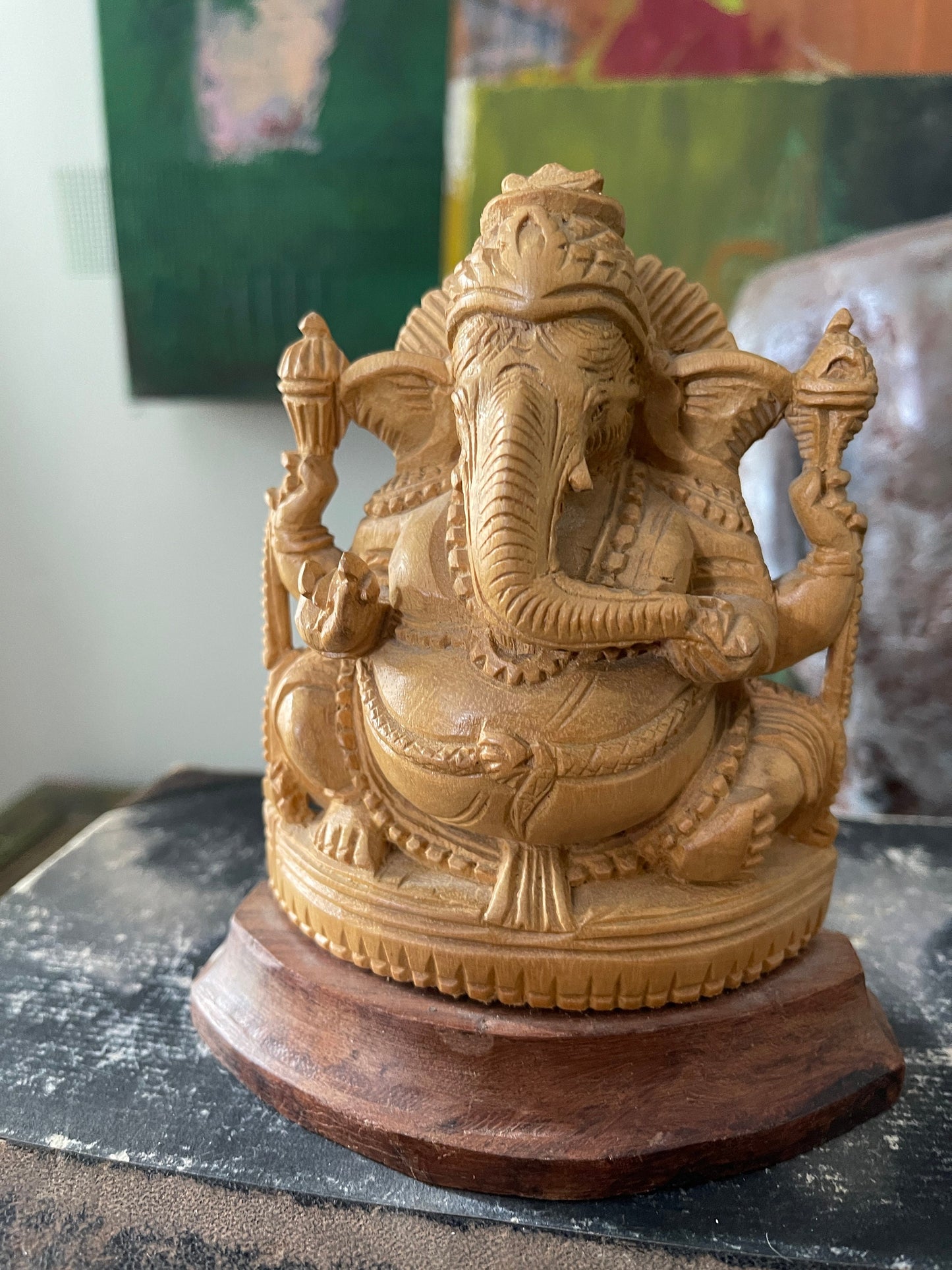 Wood Carved Ganesha Statue