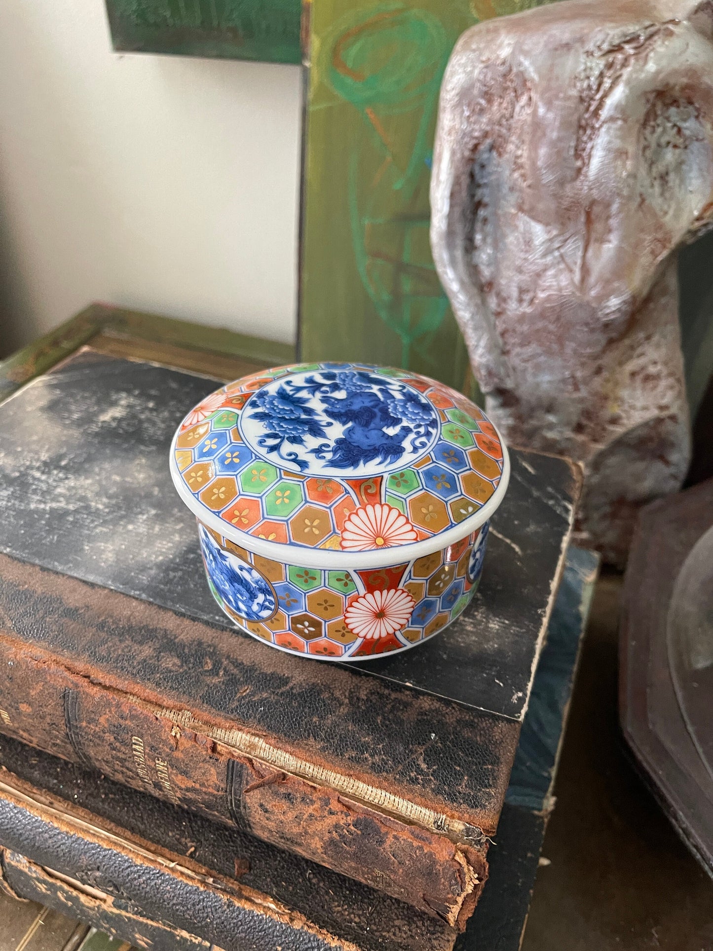 Vintage Otagiri Asian Round Ceramic Trinket Box