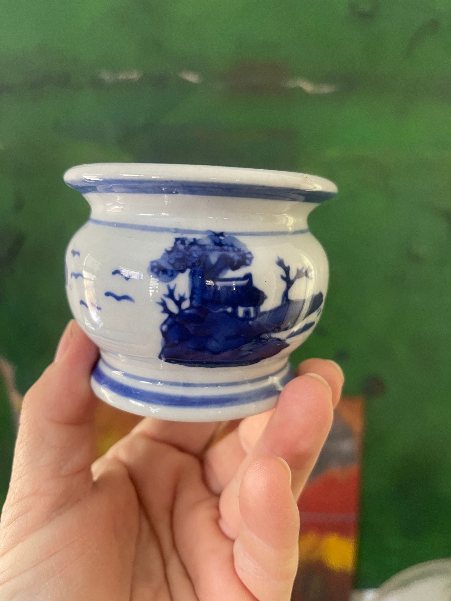 Miniature Blue and White Asian Planter