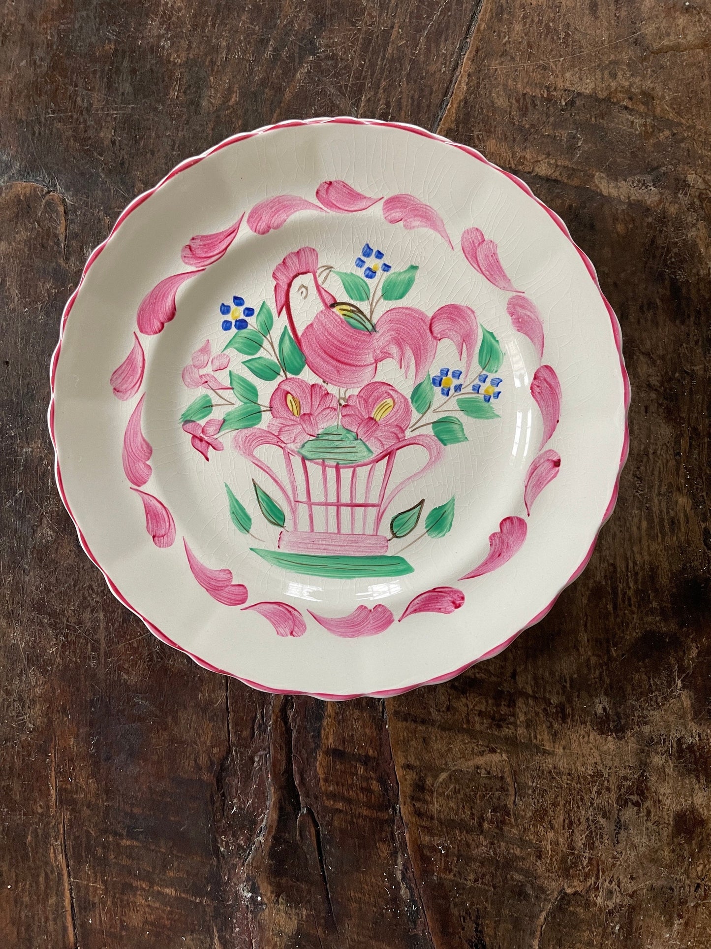 Set of Four (4) Pink English Chanticleer Fondeville England 7 7/8” Plates