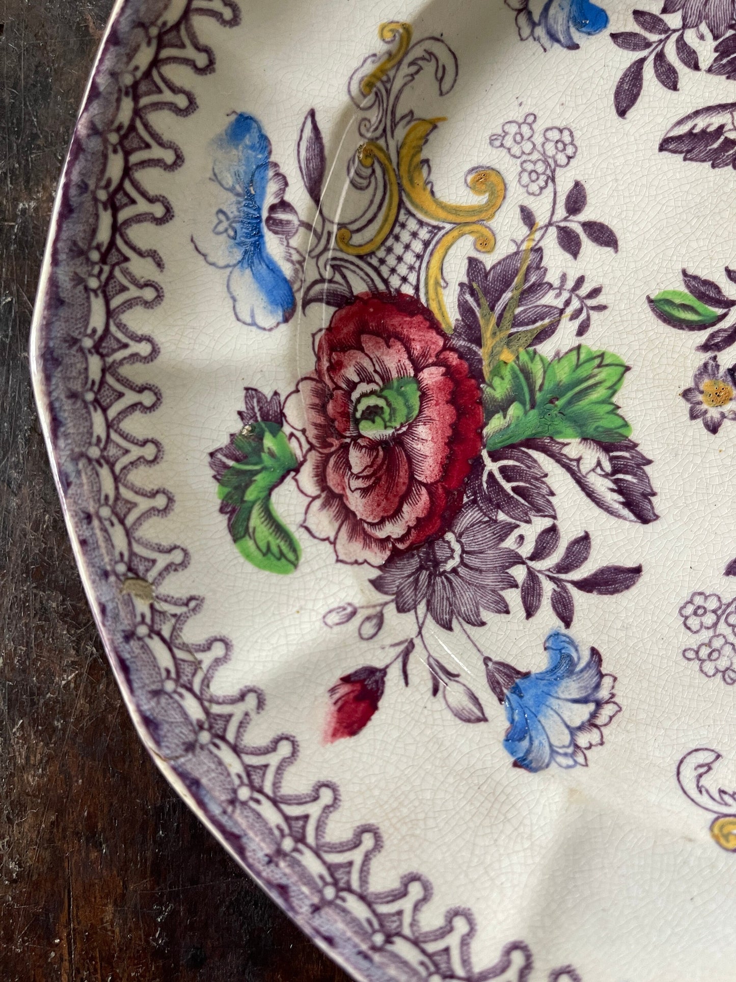 Antique Purple English Transferware by E. Challinor in Dresdon 8” Plate