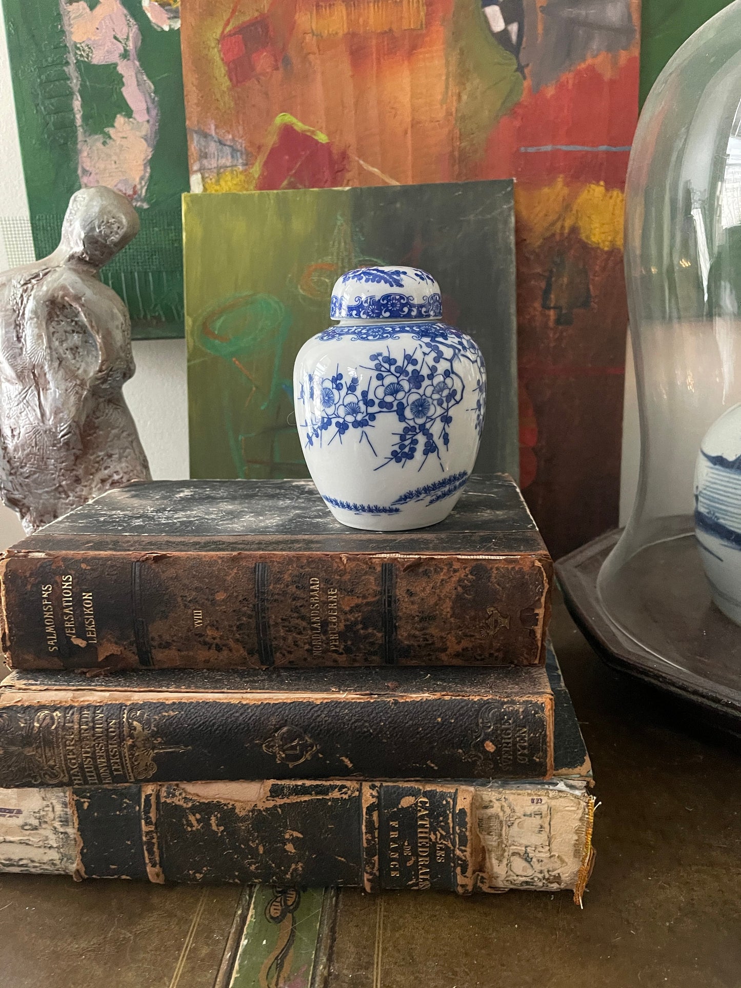 Vintage Blue and White Cherry Blossom Ginger Jar