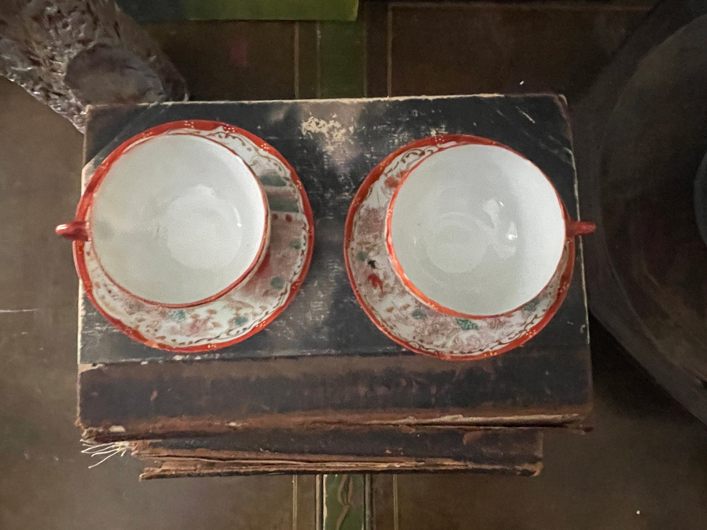 Vintage Set of Two (2) Asian Teacups and Saucers