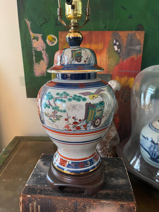 Vintage Asian Blue and Red Ginger Jar Lamp