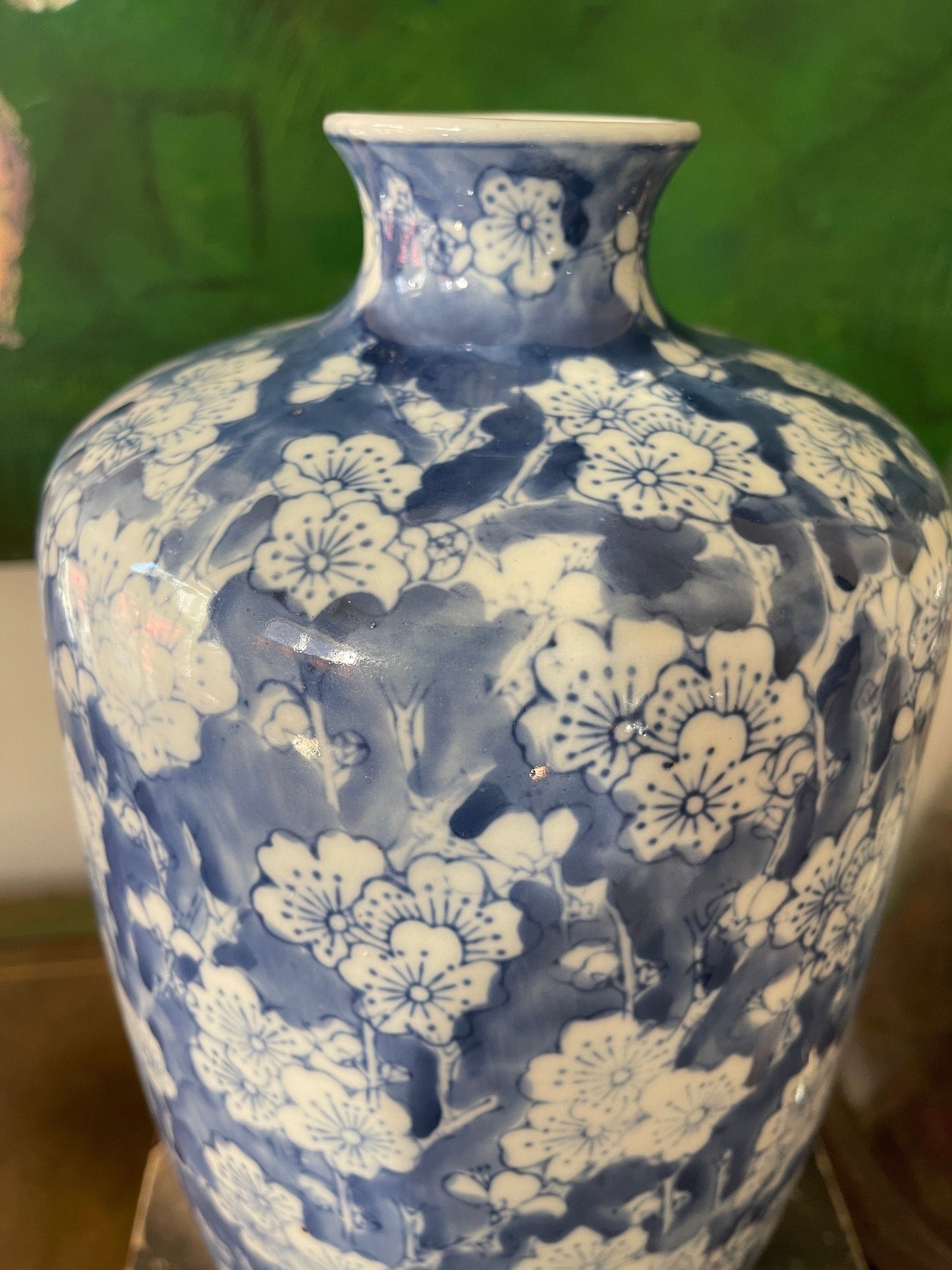 Cherry Blossom Blue and White Chinoiserie 14” Vase