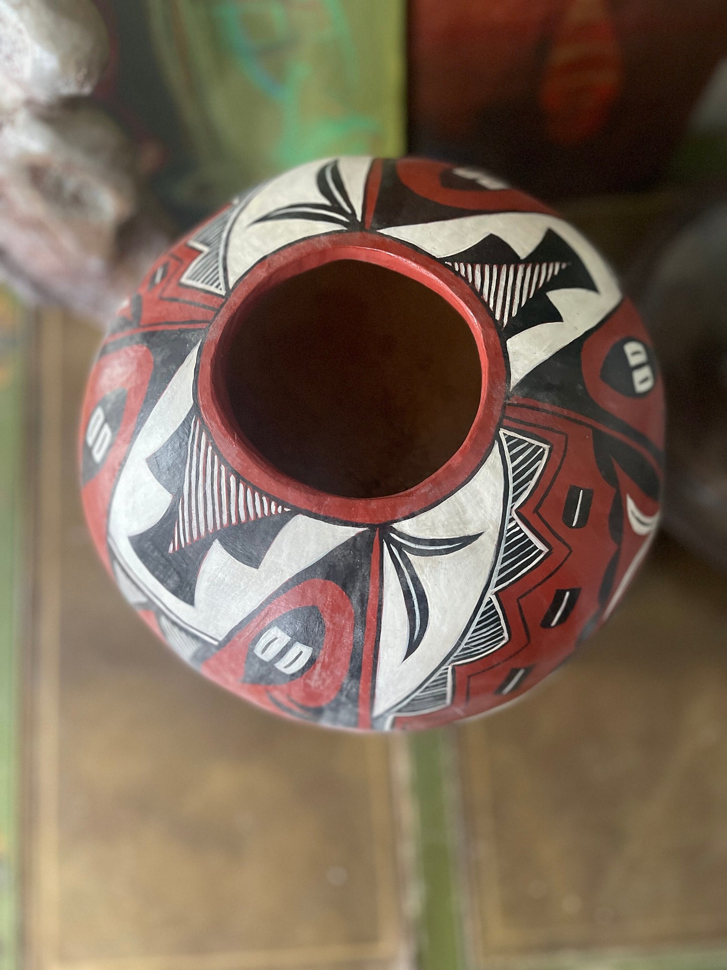 Vintage Painted Gourd Native American Pottery Style