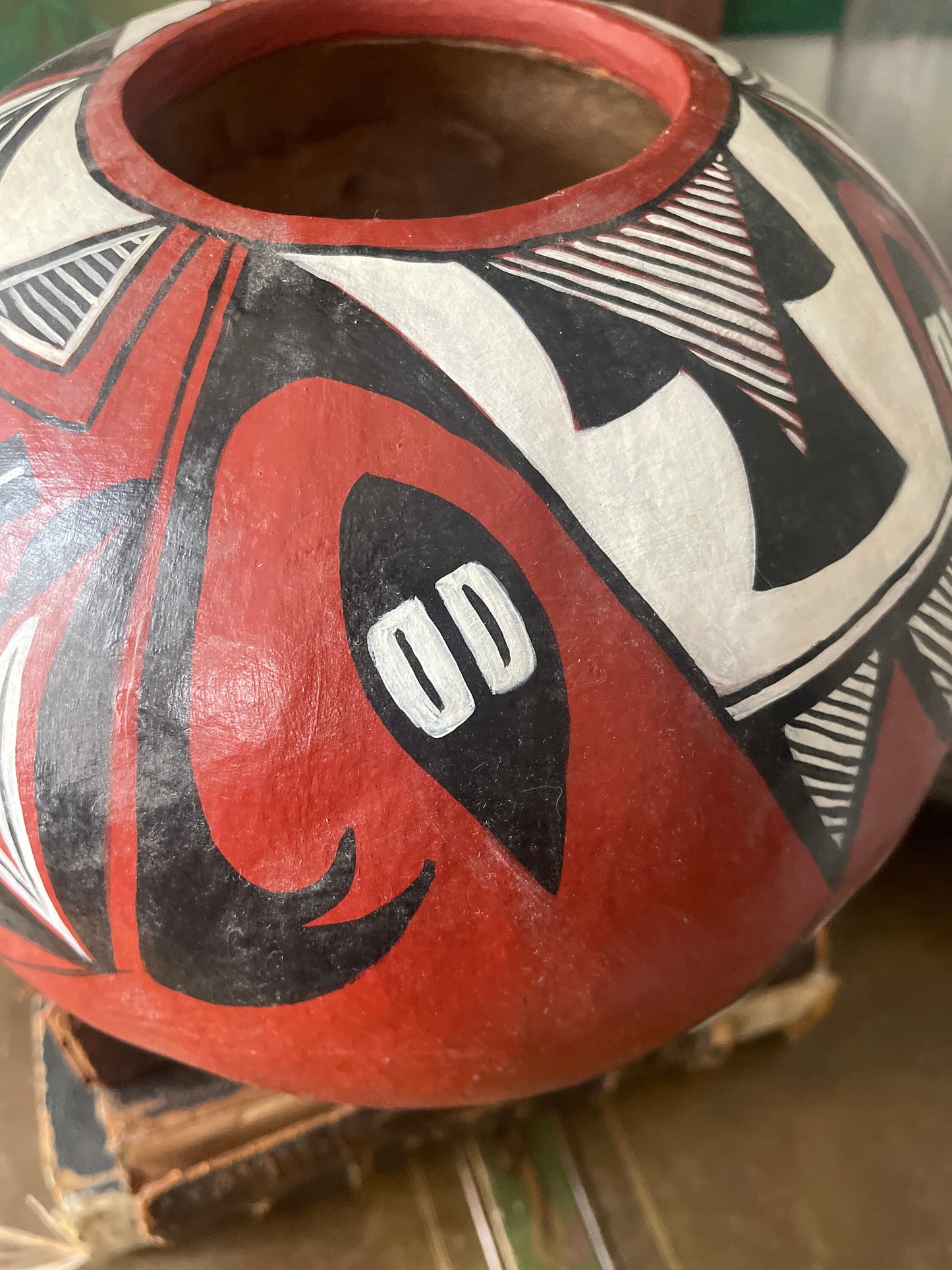 Vintage Painted Gourd Native American Pottery Style