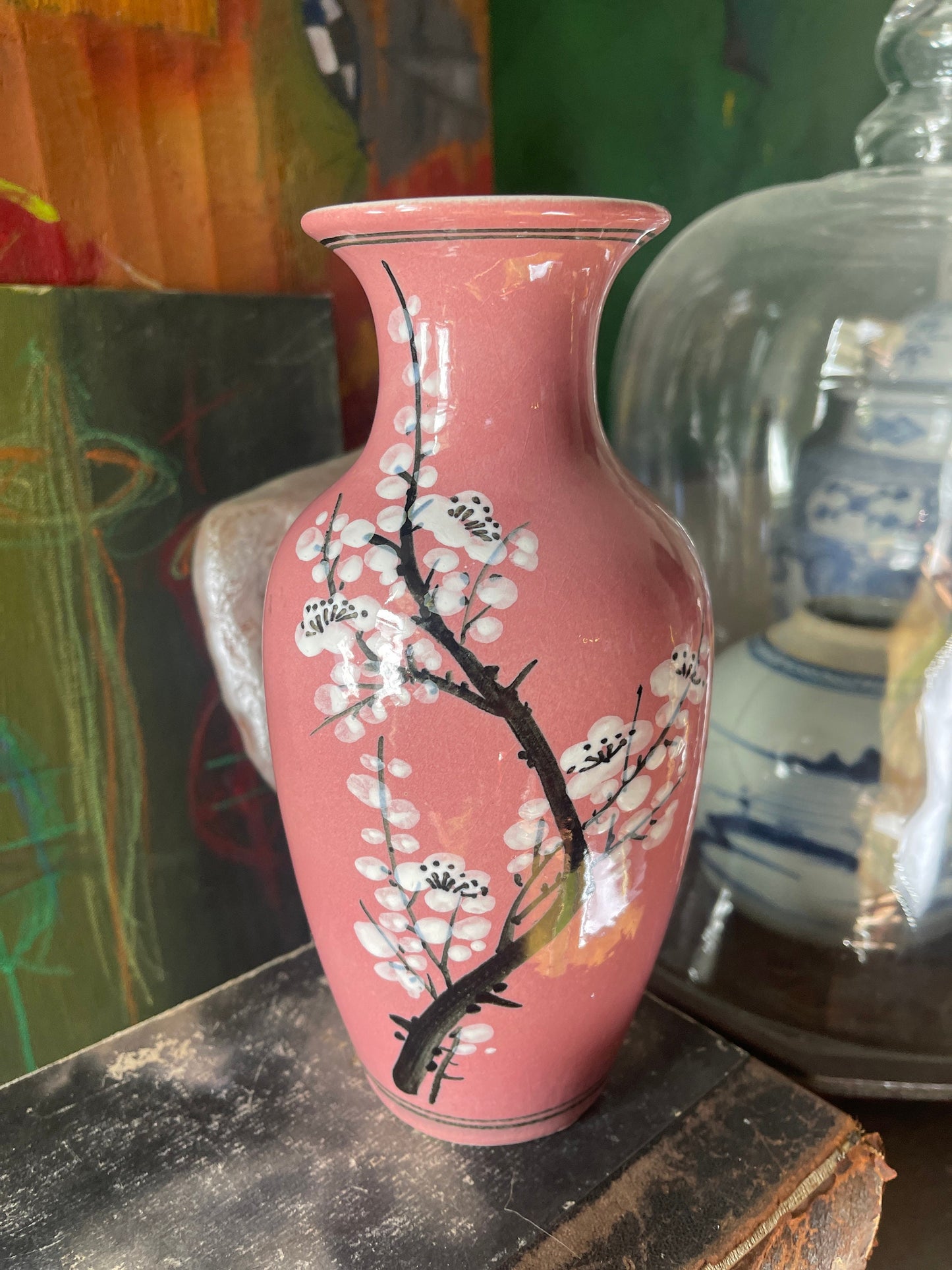 Pink Cherry Blossom Asian 9” Vase