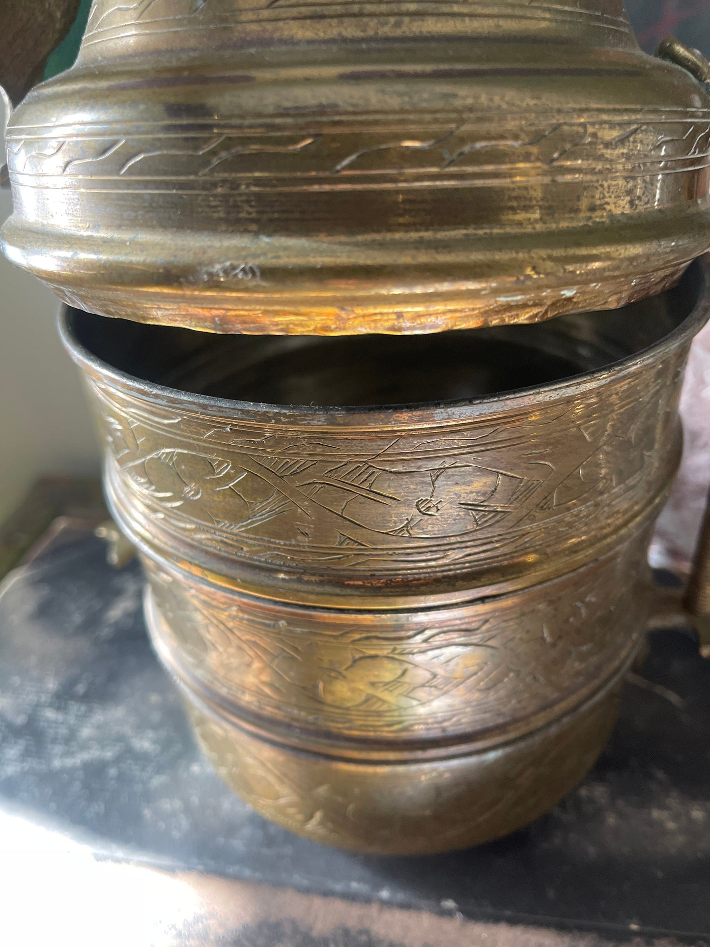 Vintage Brass Asian Lunchbox