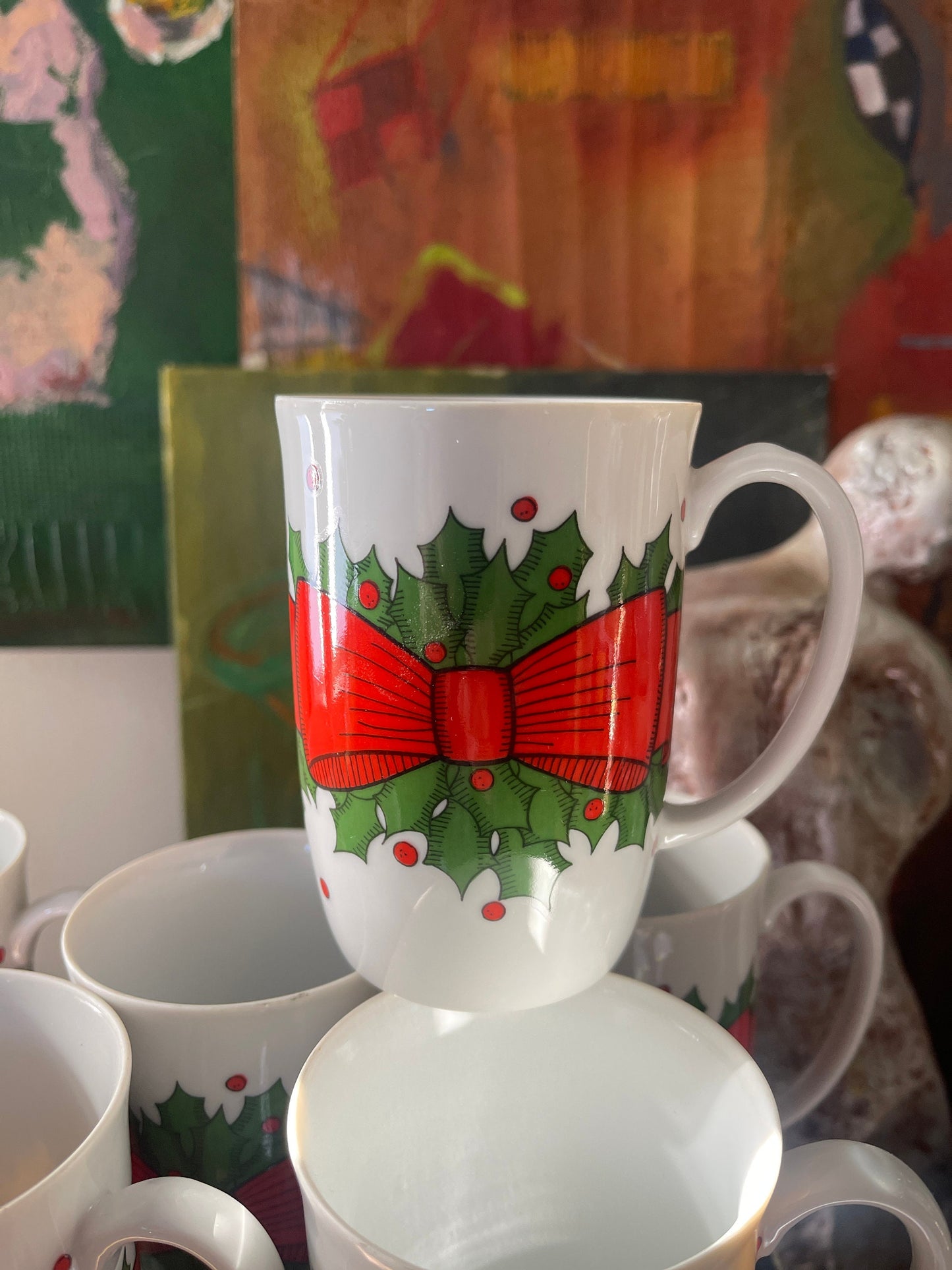 Set of Six (6) Fitz and Floyd Holly Mugs