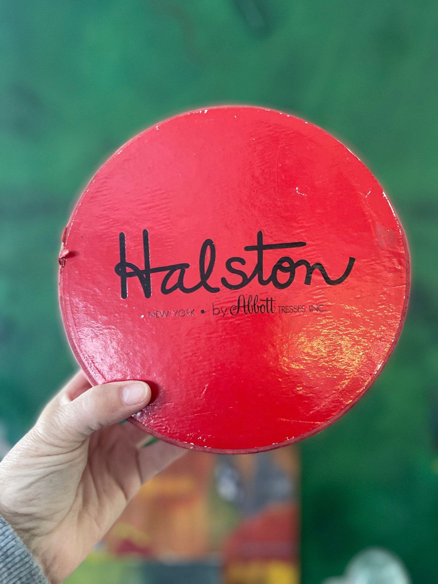 Vintage Red Cardboard Halston Hat Box