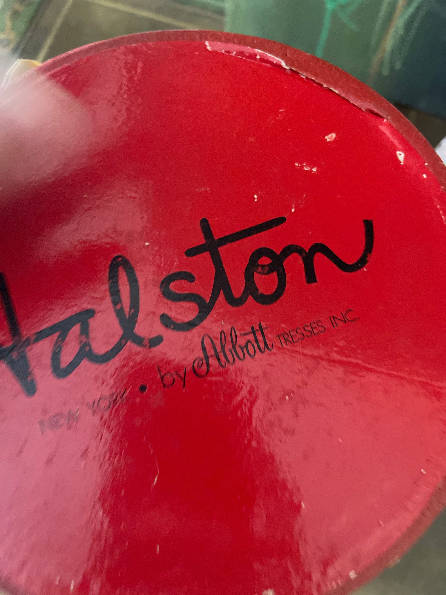 Vintage Red Cardboard Halston Hat Box