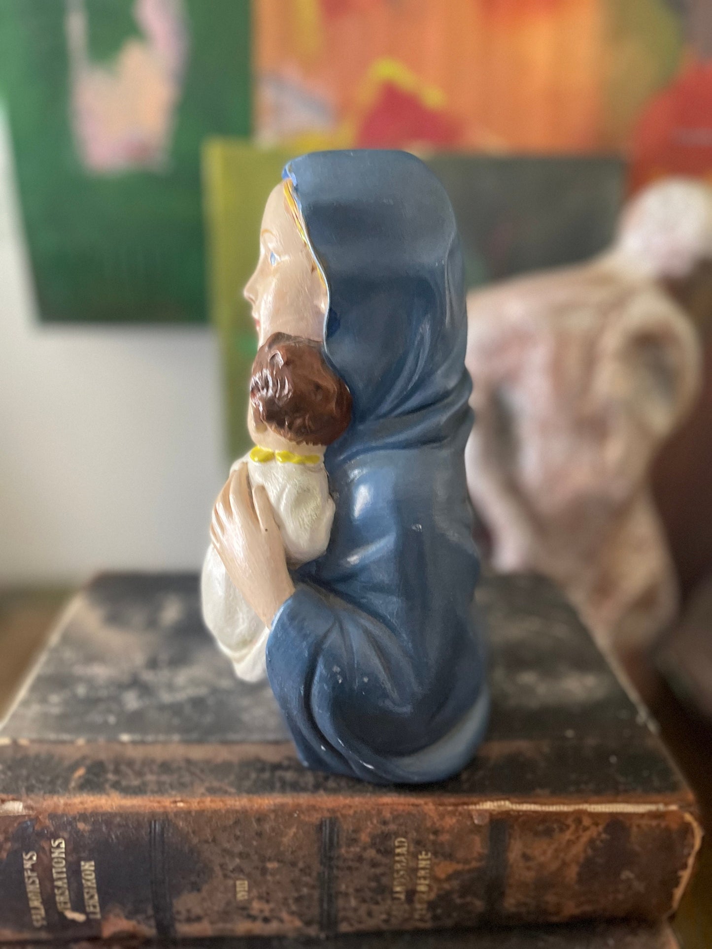 Vintage Mother Child Chalkware Statue