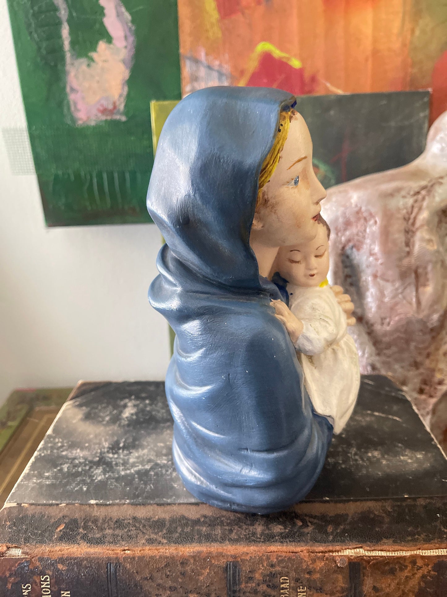 Vintage Mother Child Chalkware Statue