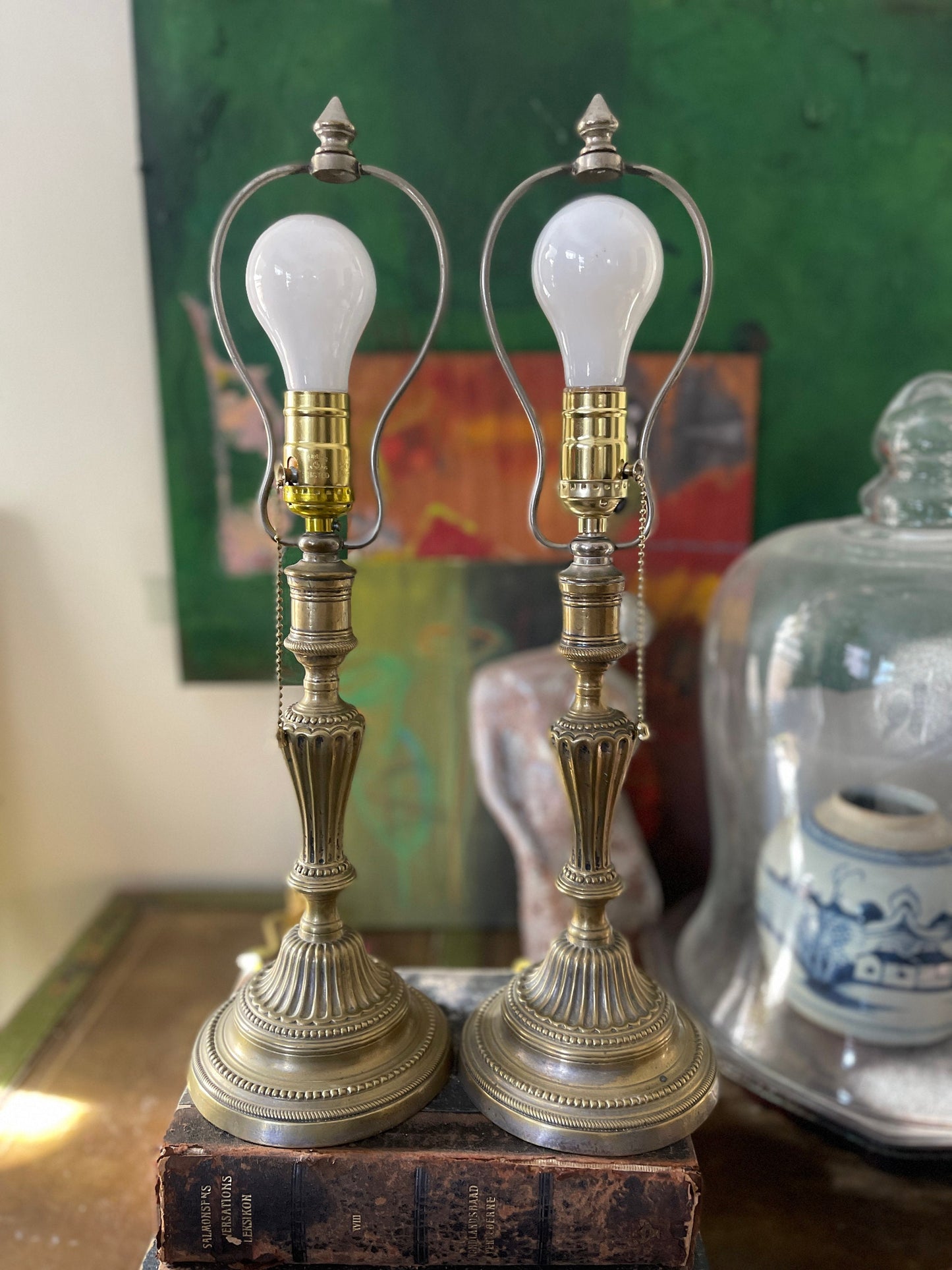 Pair of Antique Brass Buffet Lamps