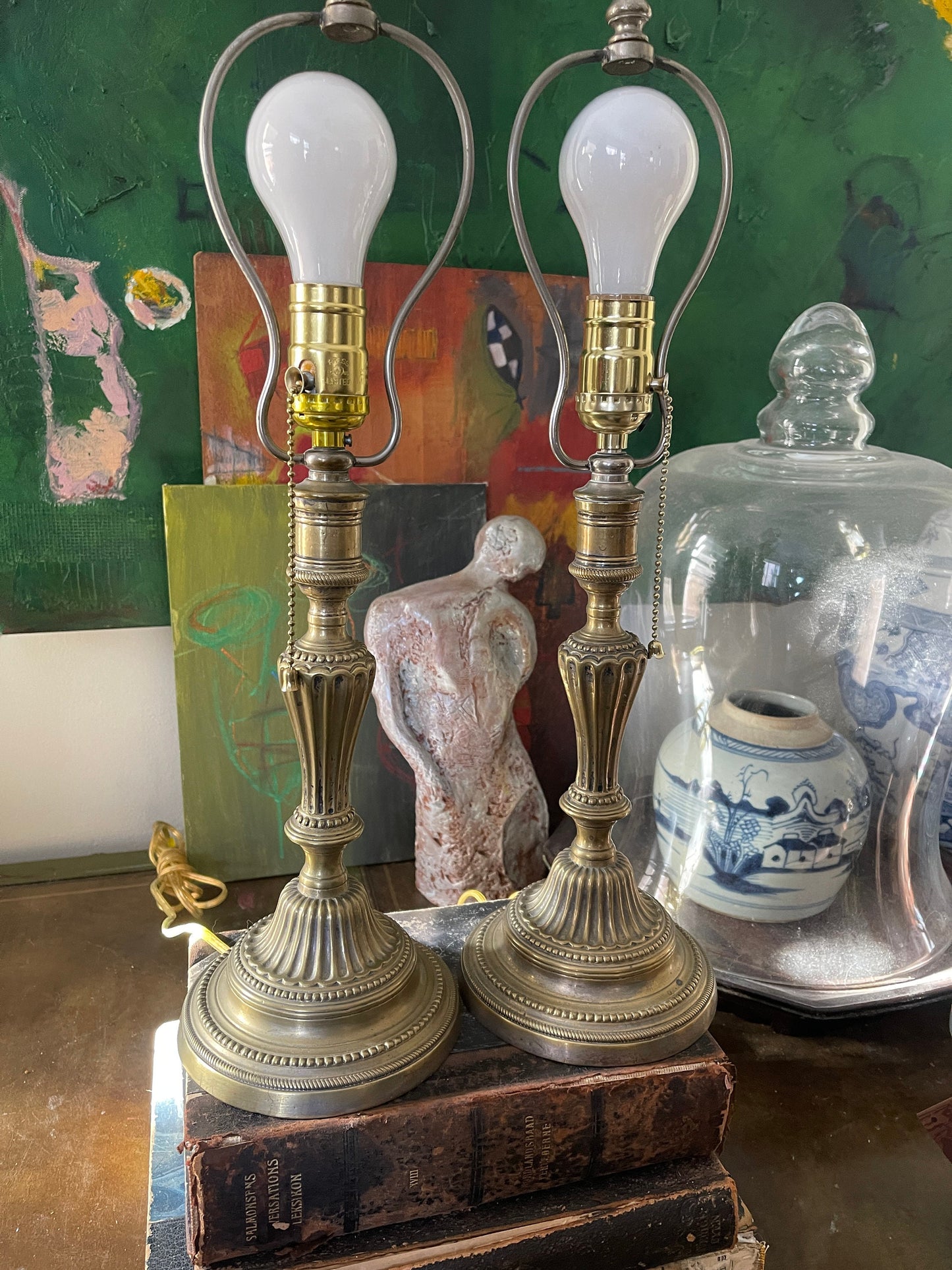 Pair of Antique Brass Buffet Lamps