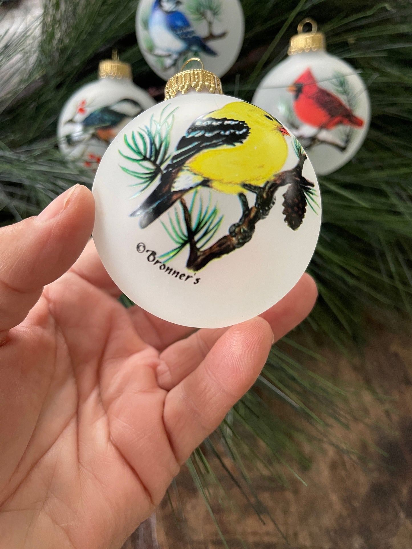 Set of Four (4) Bronners Bird Handpainted Glass Ornament