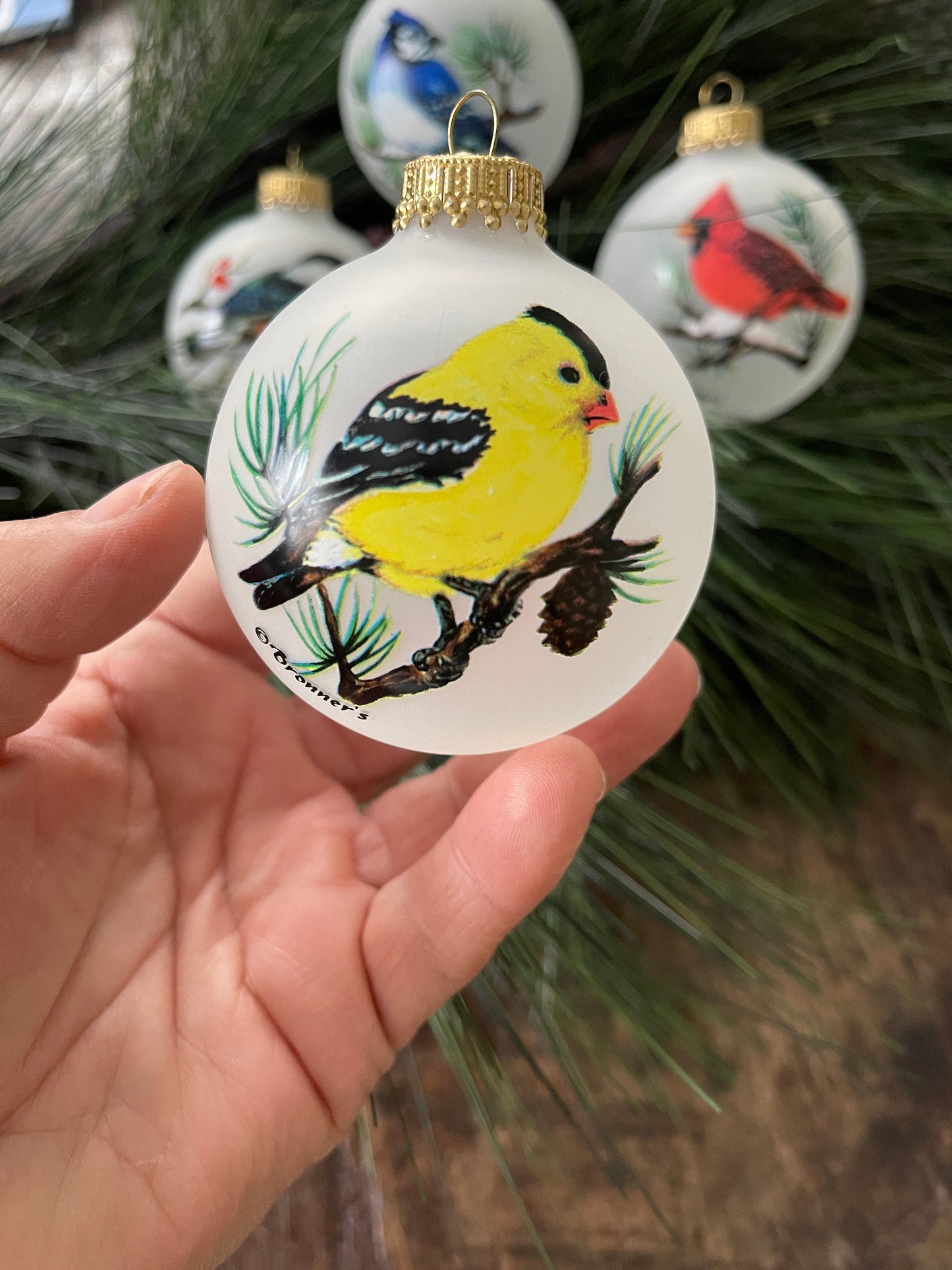 Set of Four (4) Bronners Bird Handpainted Glass Ornament