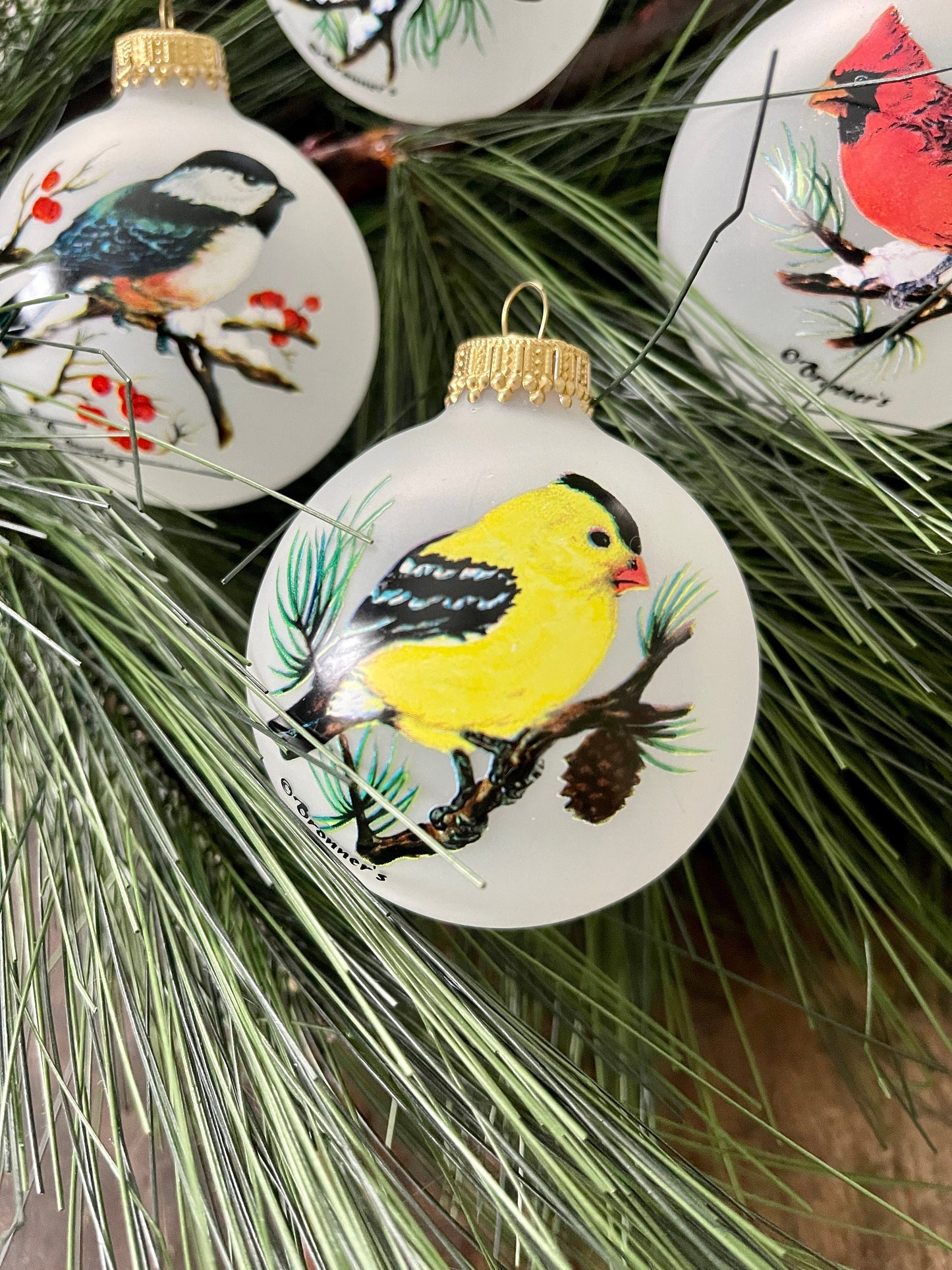 Set of Four (4) Bronners Bird Handpainted Glass Ornament