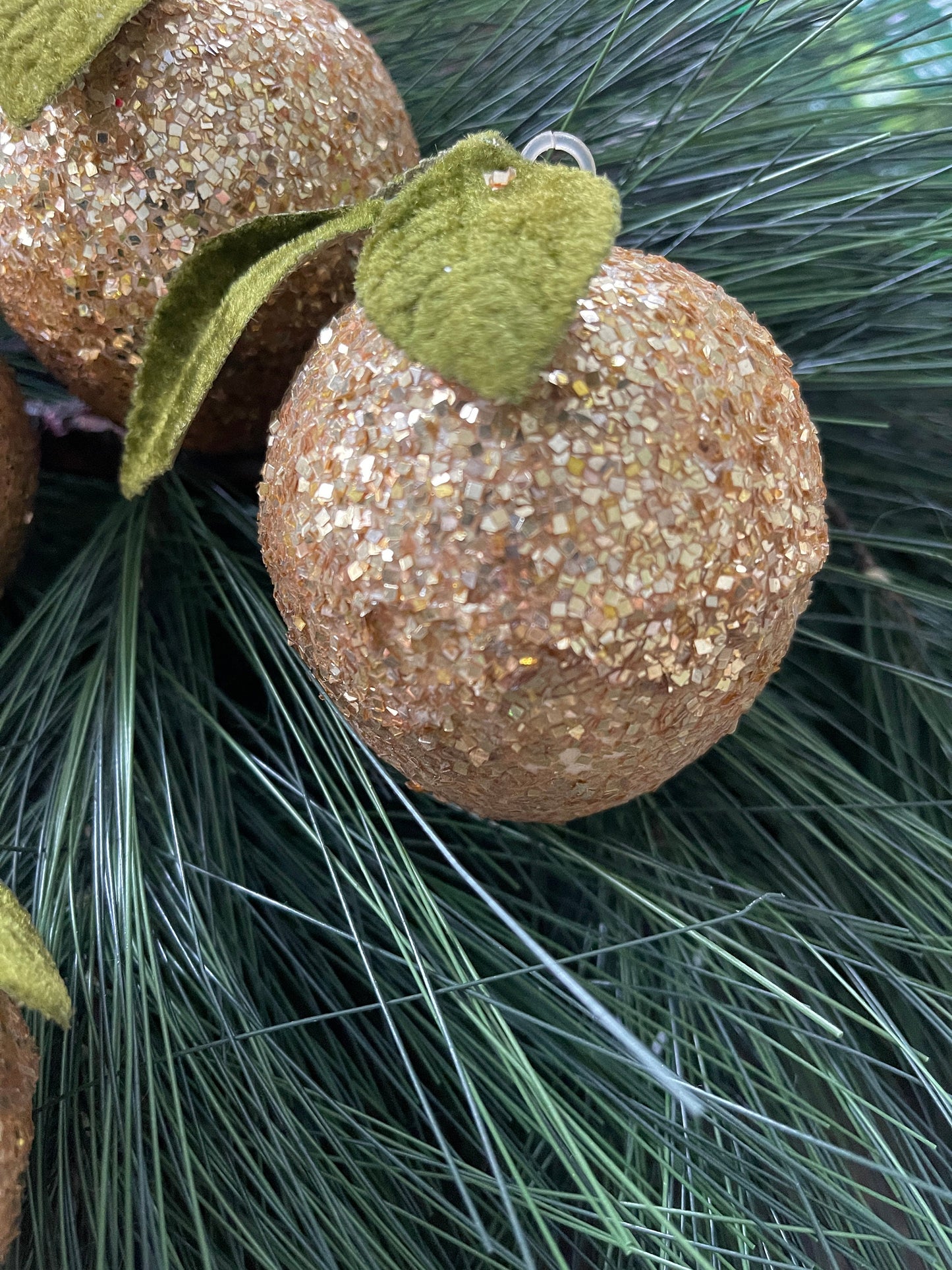 Set of Four (4) Vintage Gold Glitter Apple Ornaments