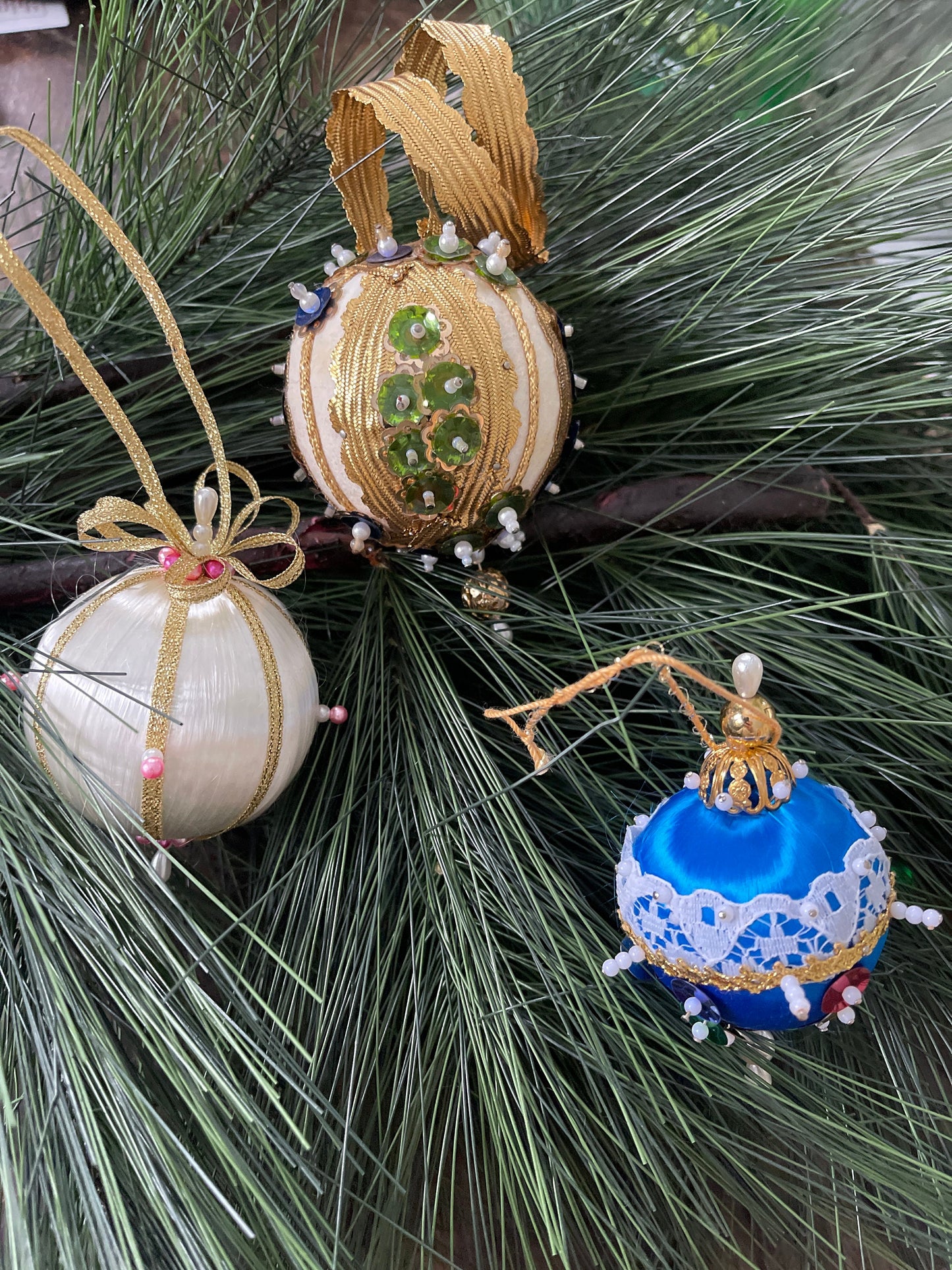 Collection of Three (3) Vintage Pincushion Christmas Ornaments