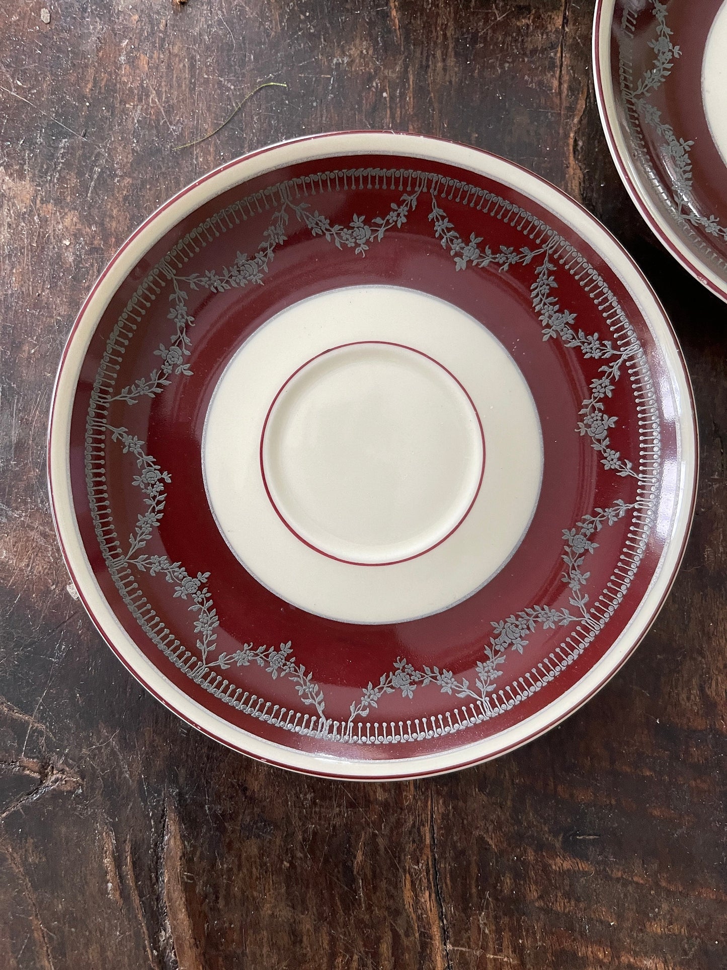 Set of Rosenthal Winifred Burgundy Tea Cups and Saucers