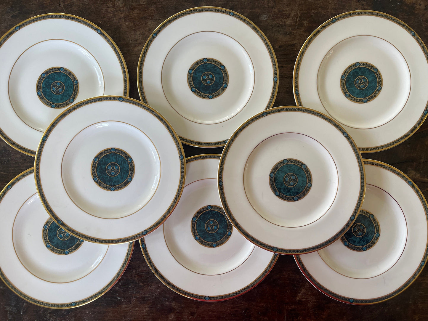 Set of Eight (8)  Royal Doulton Green 8”  Plates in Biltmore Pattern