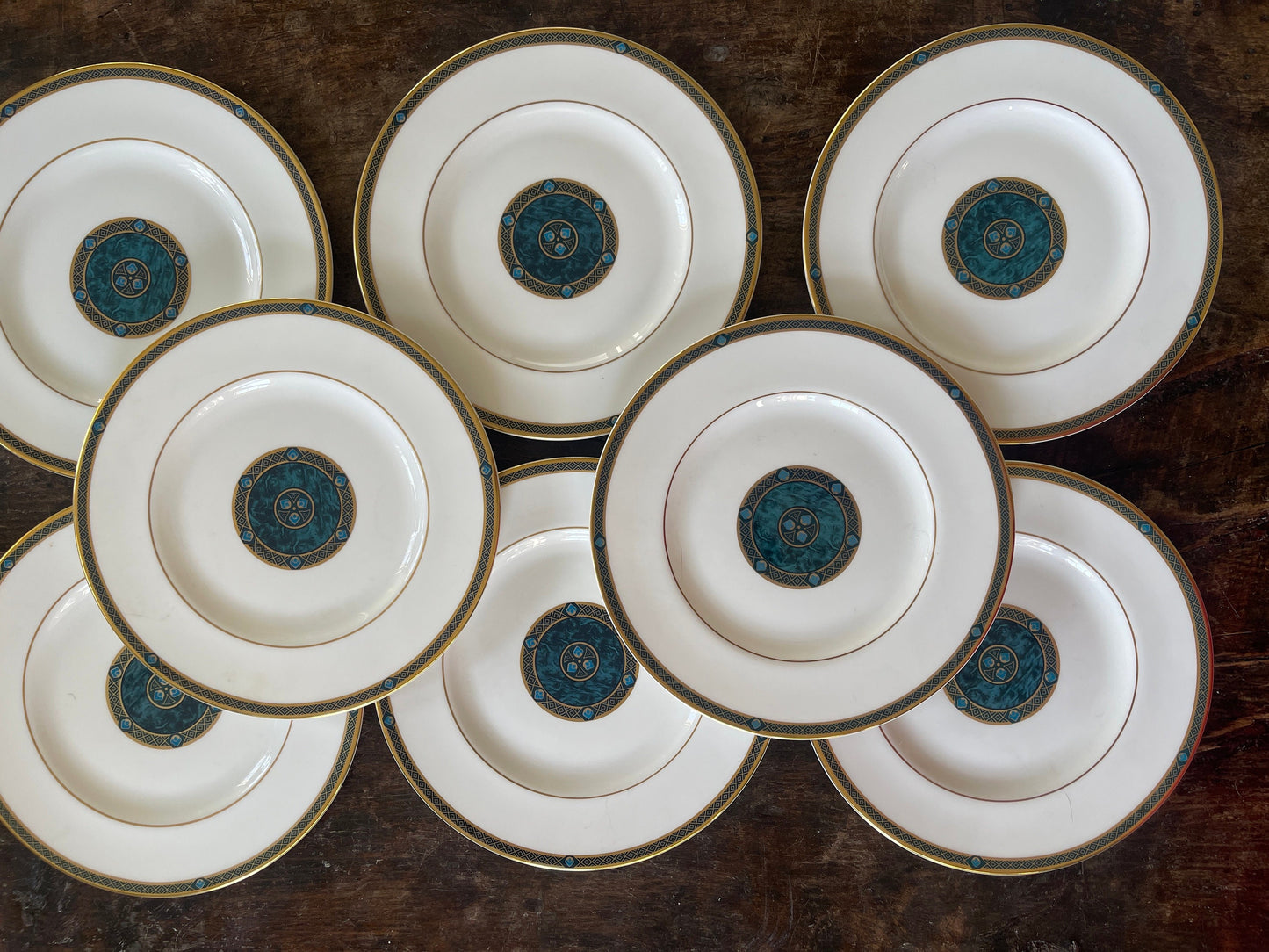 Set of Eight (8)  Royal Doulton Green 8”  Plates in Biltmore Pattern